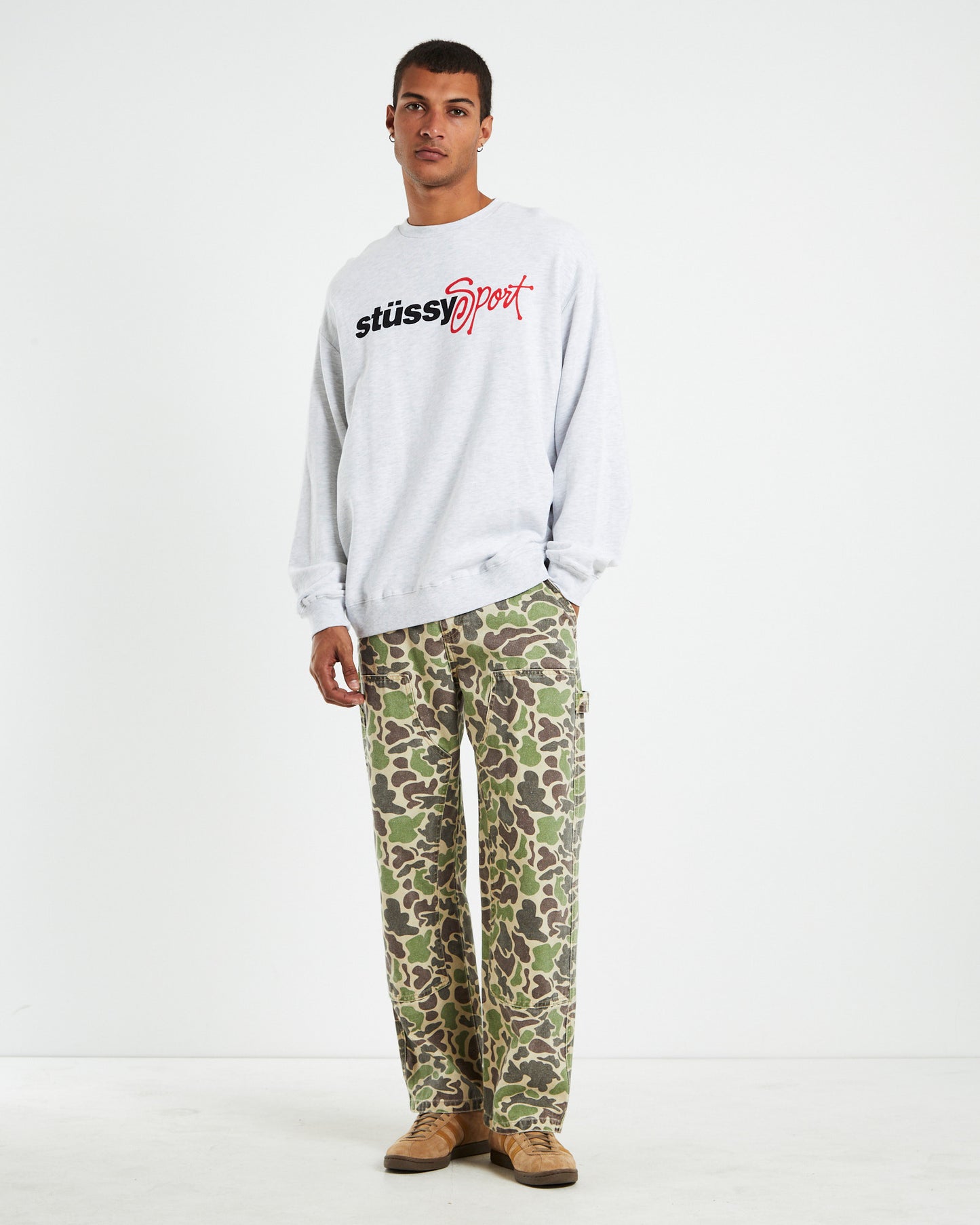 Stussy Sport 50/50 Crewneck Jumper Snow Marle Grey