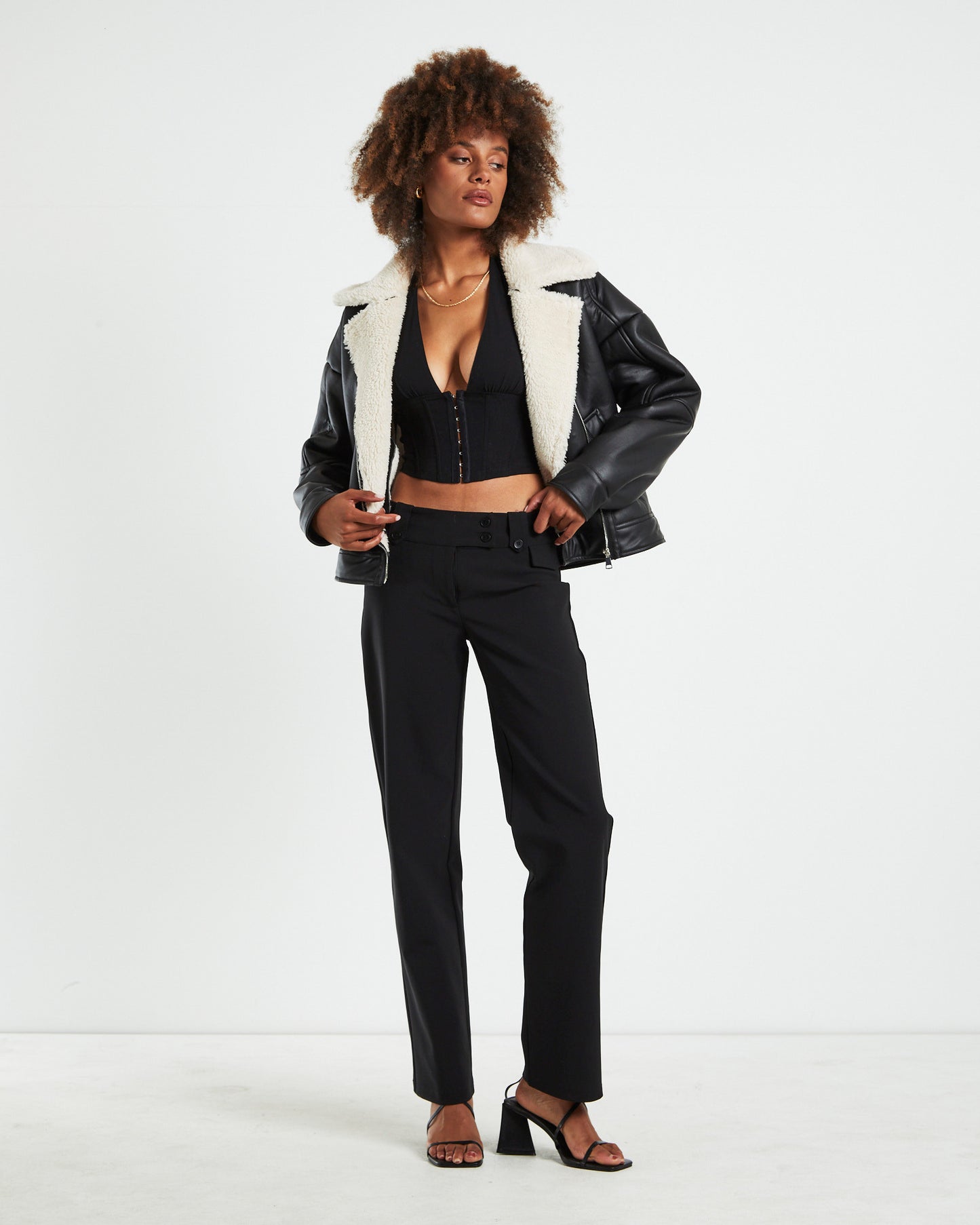 Benny Shearling Biker Jacket Black