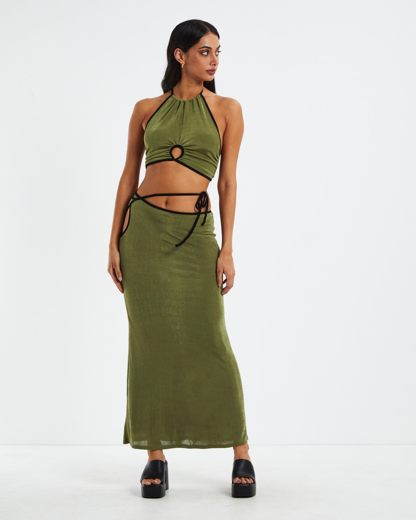 Slinky Keyhole Maxi Skirt Green