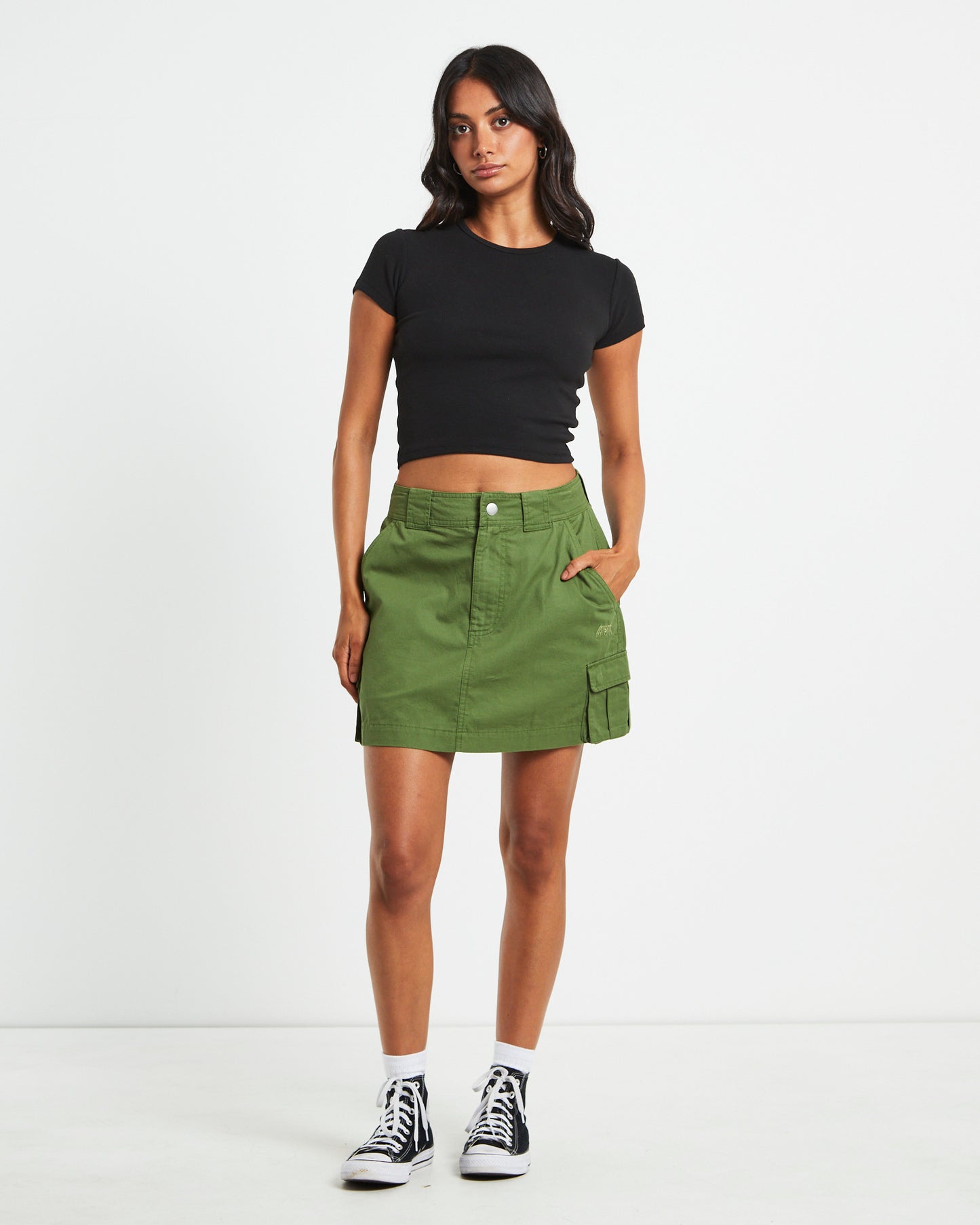 Water Pipe Cargo Mini Skirt in Khaki