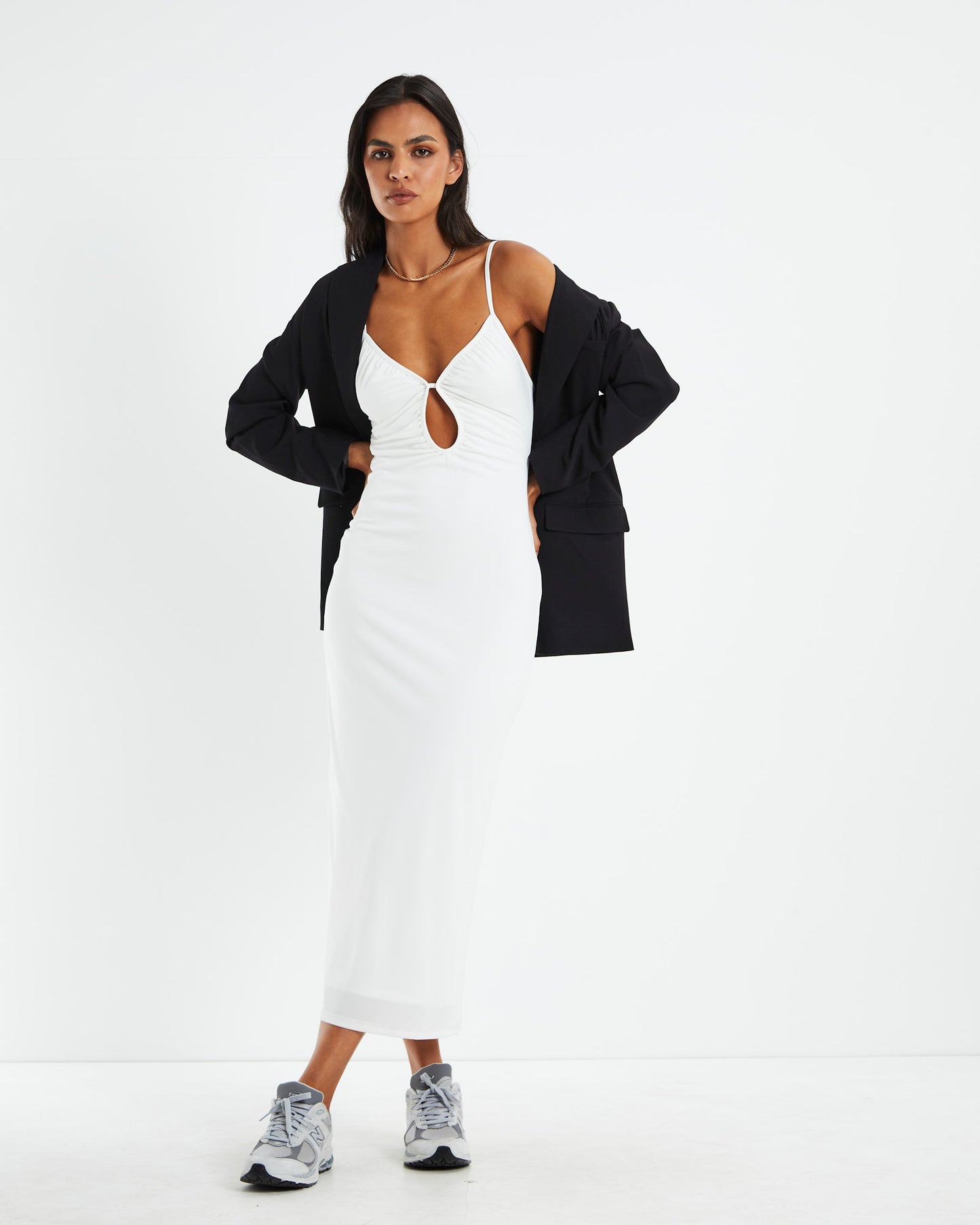 Marissa Slinky Keyhole Dress Off White