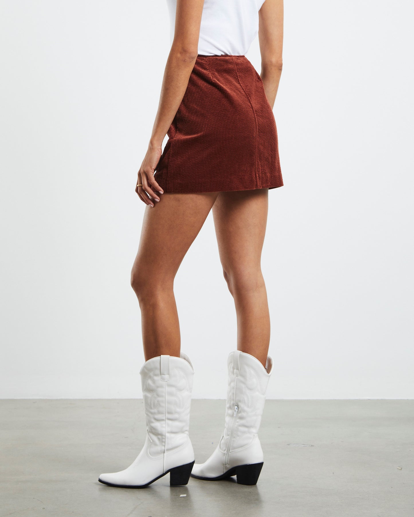 Phoebe Tonkin x Rolla's Francoise Cord Mini Skirt Chestnut Brown