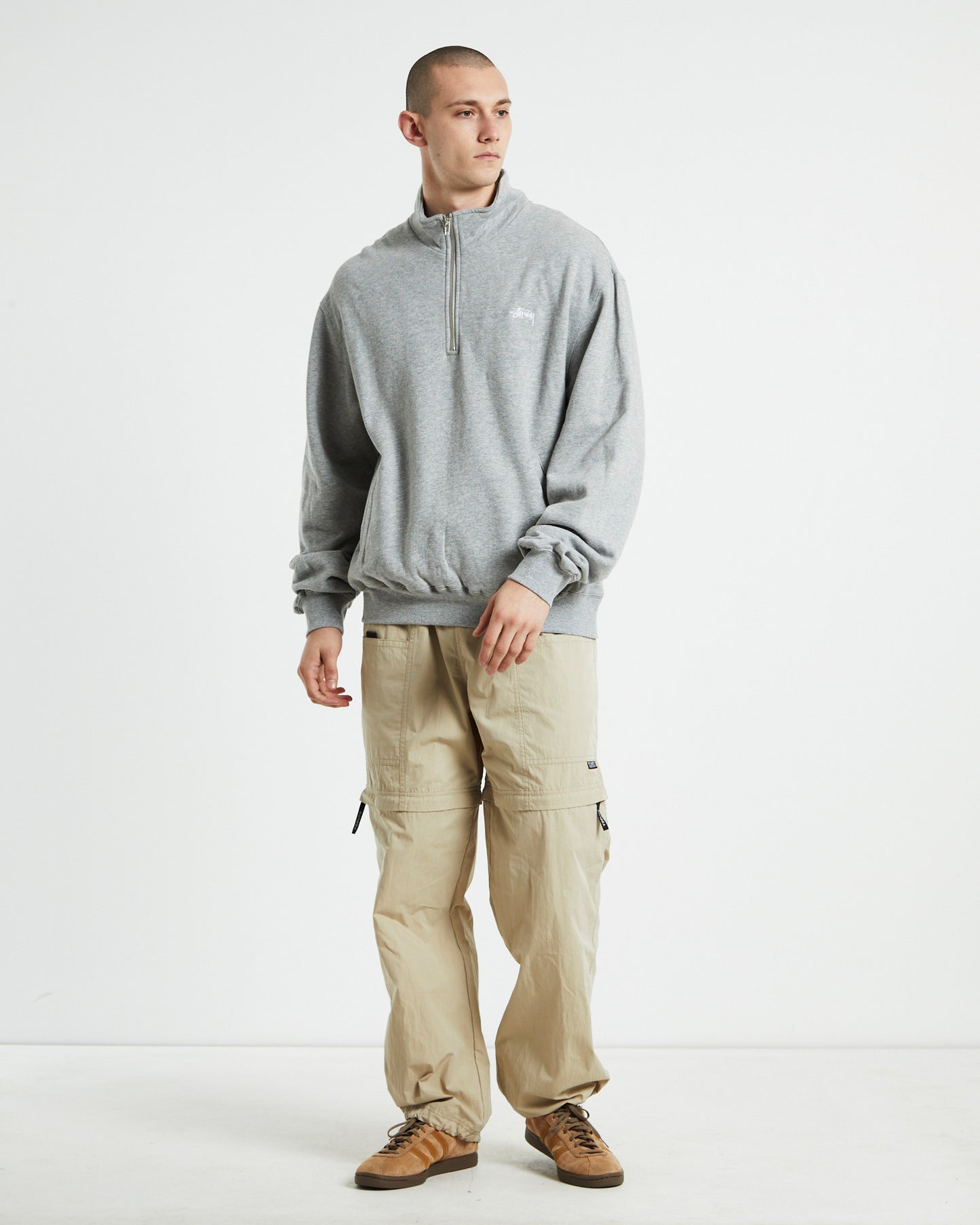Stock Logo Mock Neck Long Sleeve Fleece Jumper Marle Grey