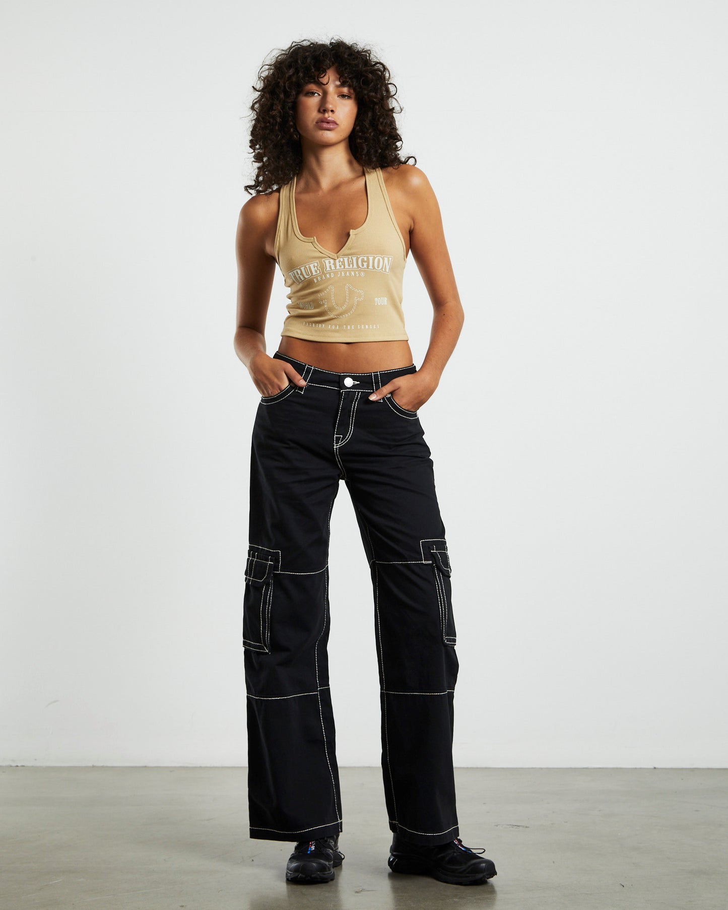 Low Slung Baggy Cargo Pants Big T Black