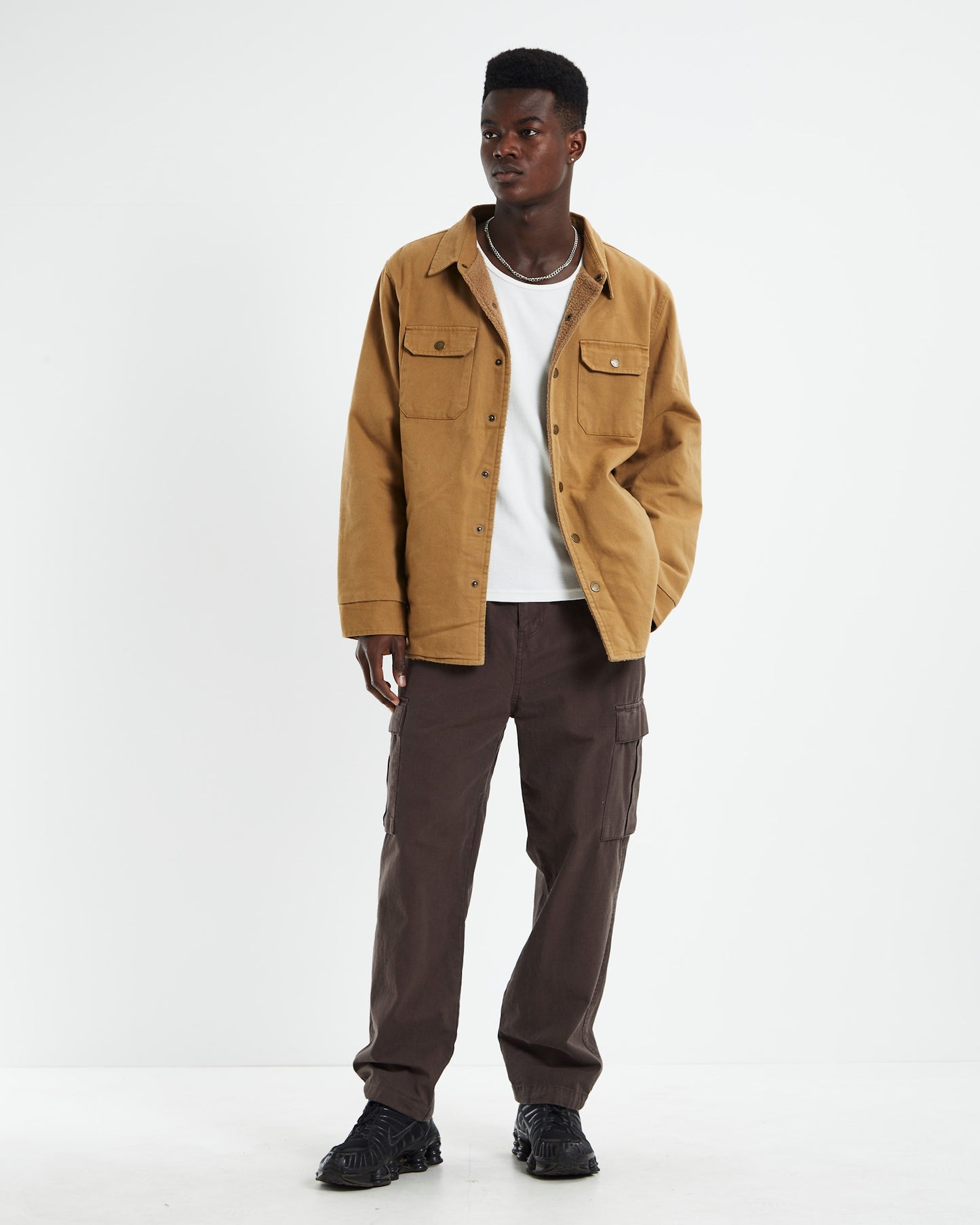 Men At Work Drill Shacket Sand