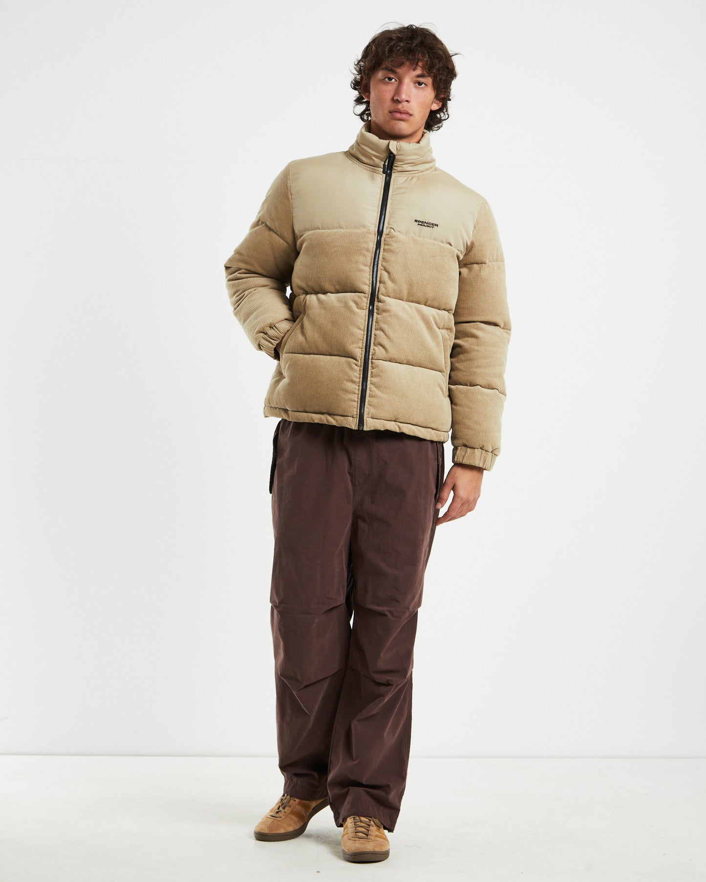 Panel Cord Puffer Jacket Sand