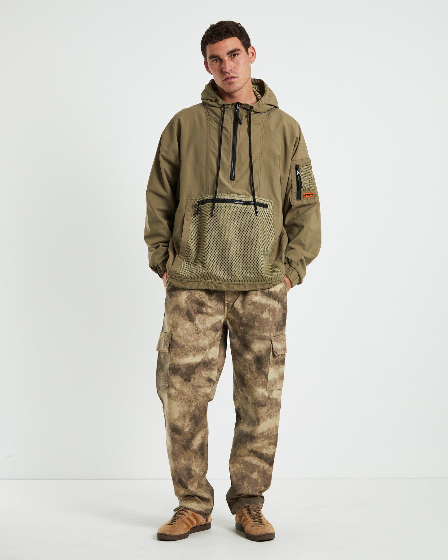 Quarter Zip Hoodie Anorak Fatigue Green