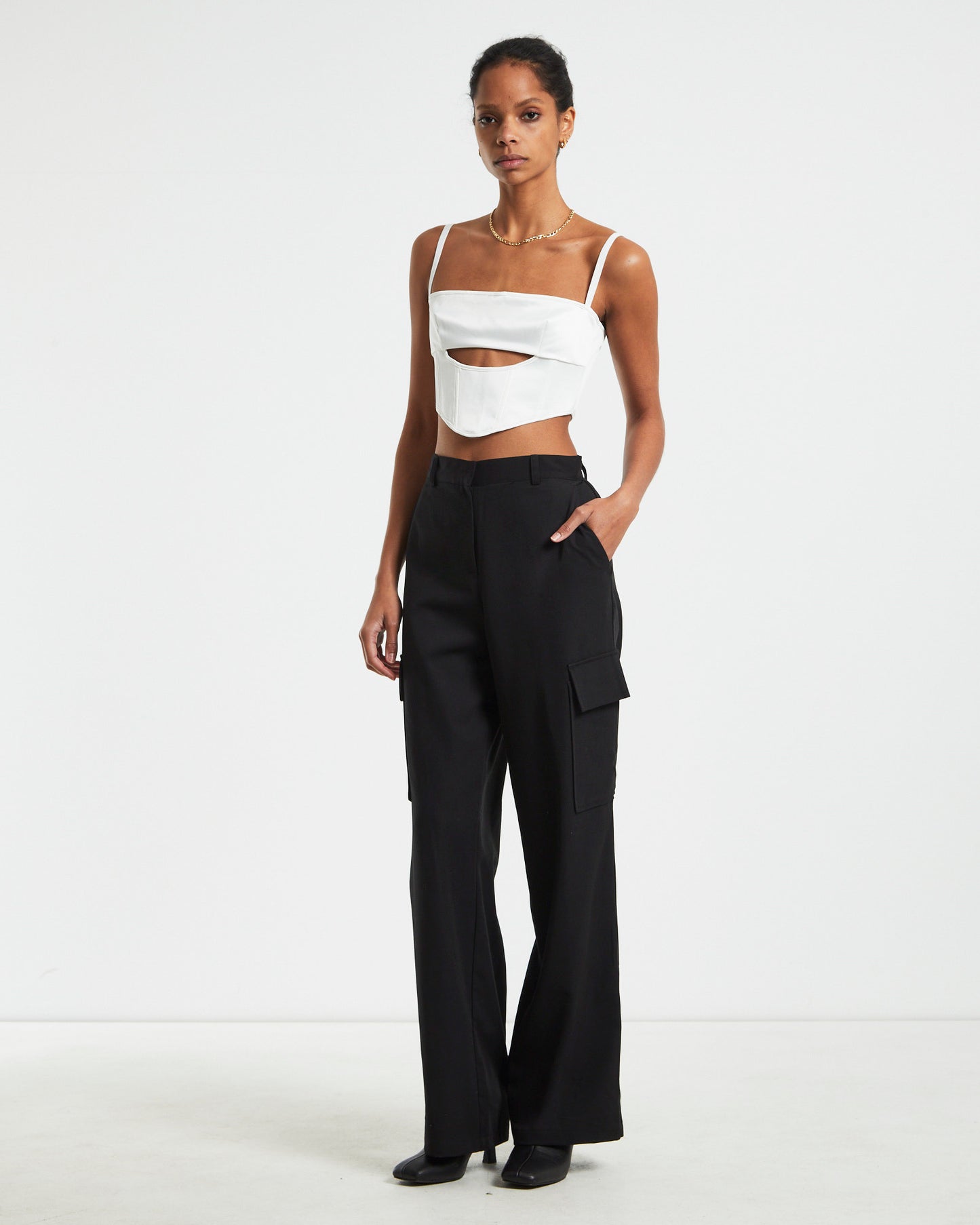 Andra Cut Out Sateen Corset Top Cream