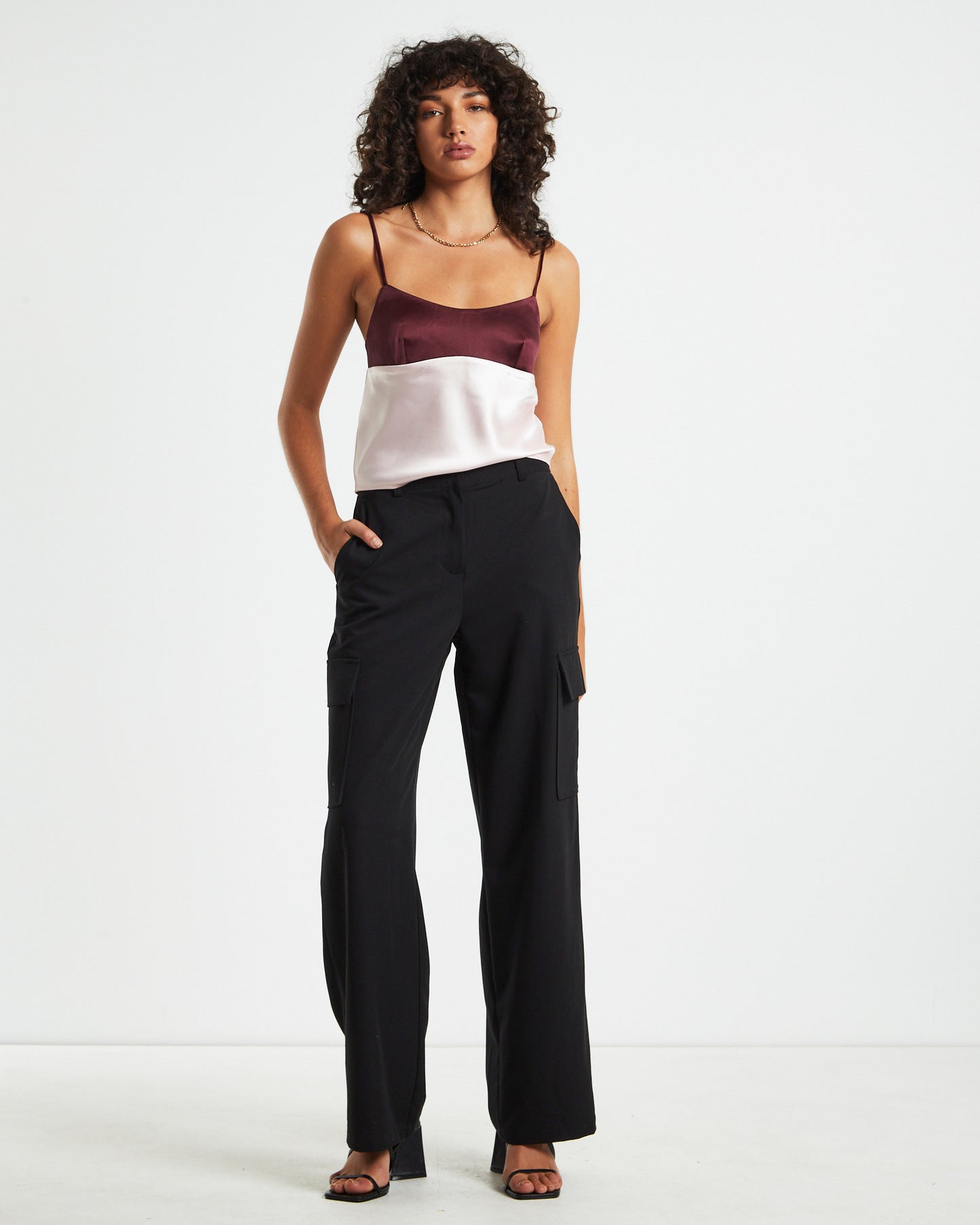 Amanda Colour Block Slip Top in Merlot Red