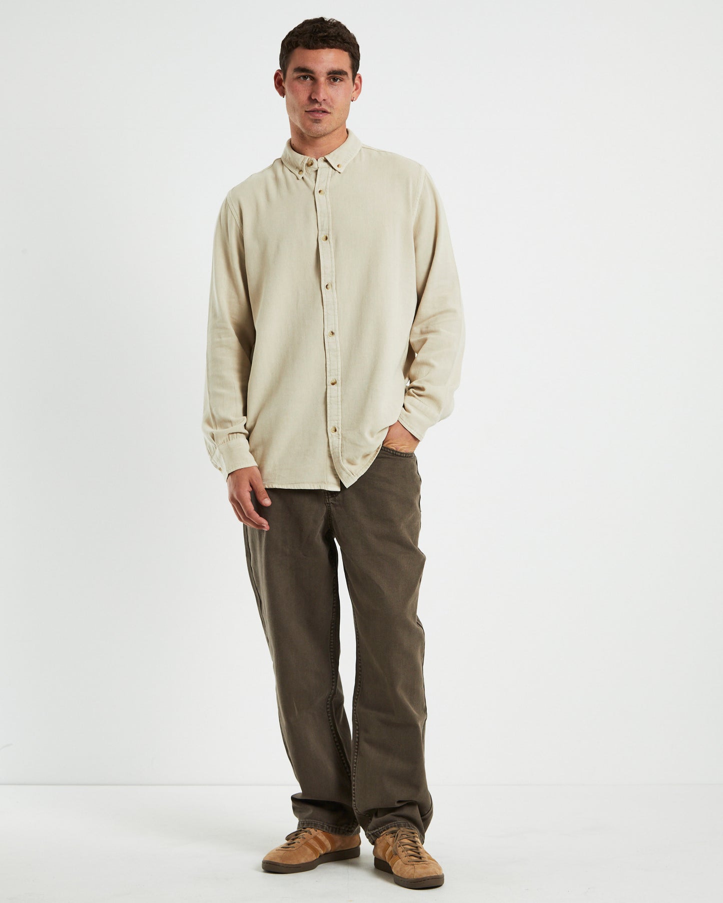 Men At Work Oxford Long Sleeve Shirt Stone
