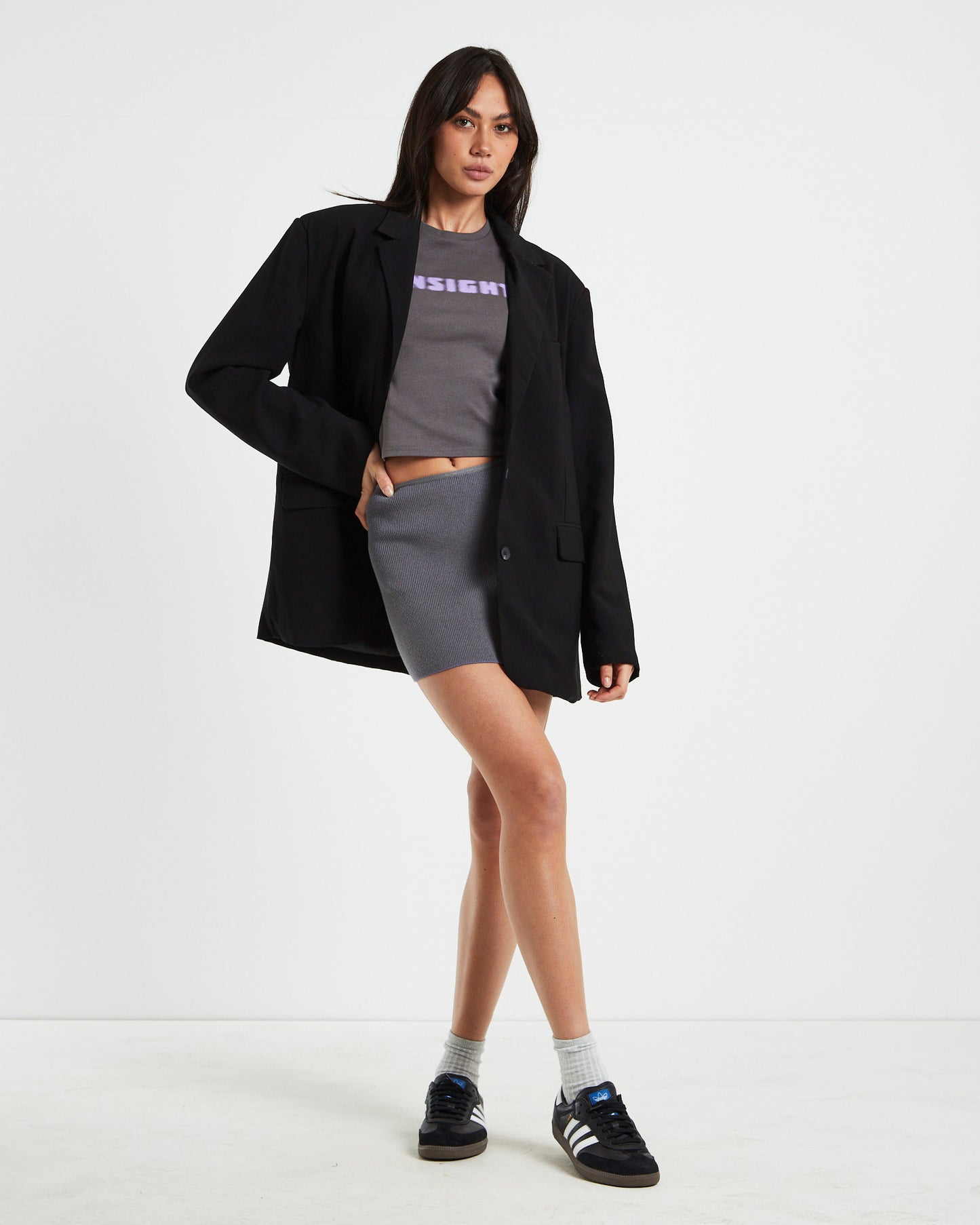 Echo Rib Mini Skirt in Charcoal