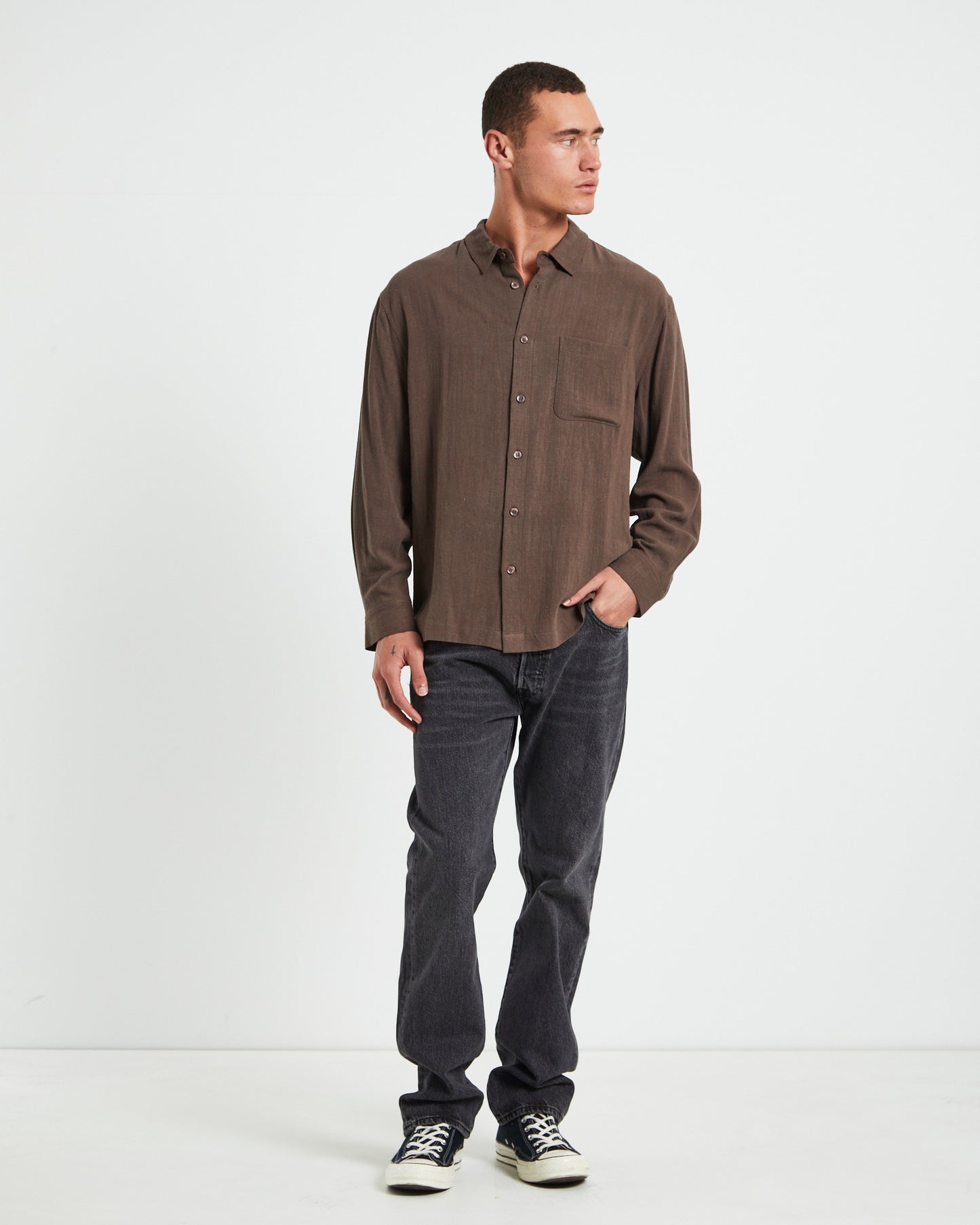 Harrison Linen Long Sleeve Shirt in Umber Brown