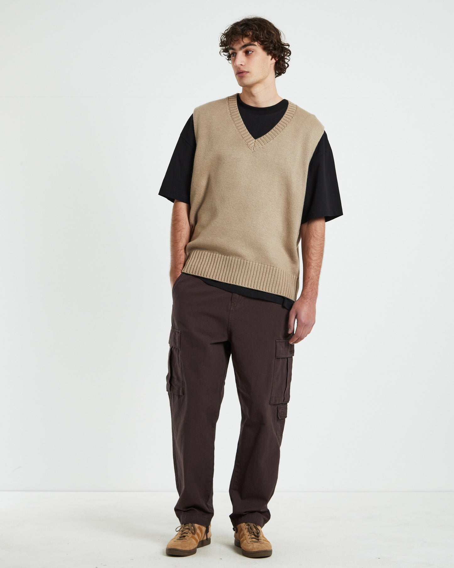 Sunday Box Knit Vest in Tan