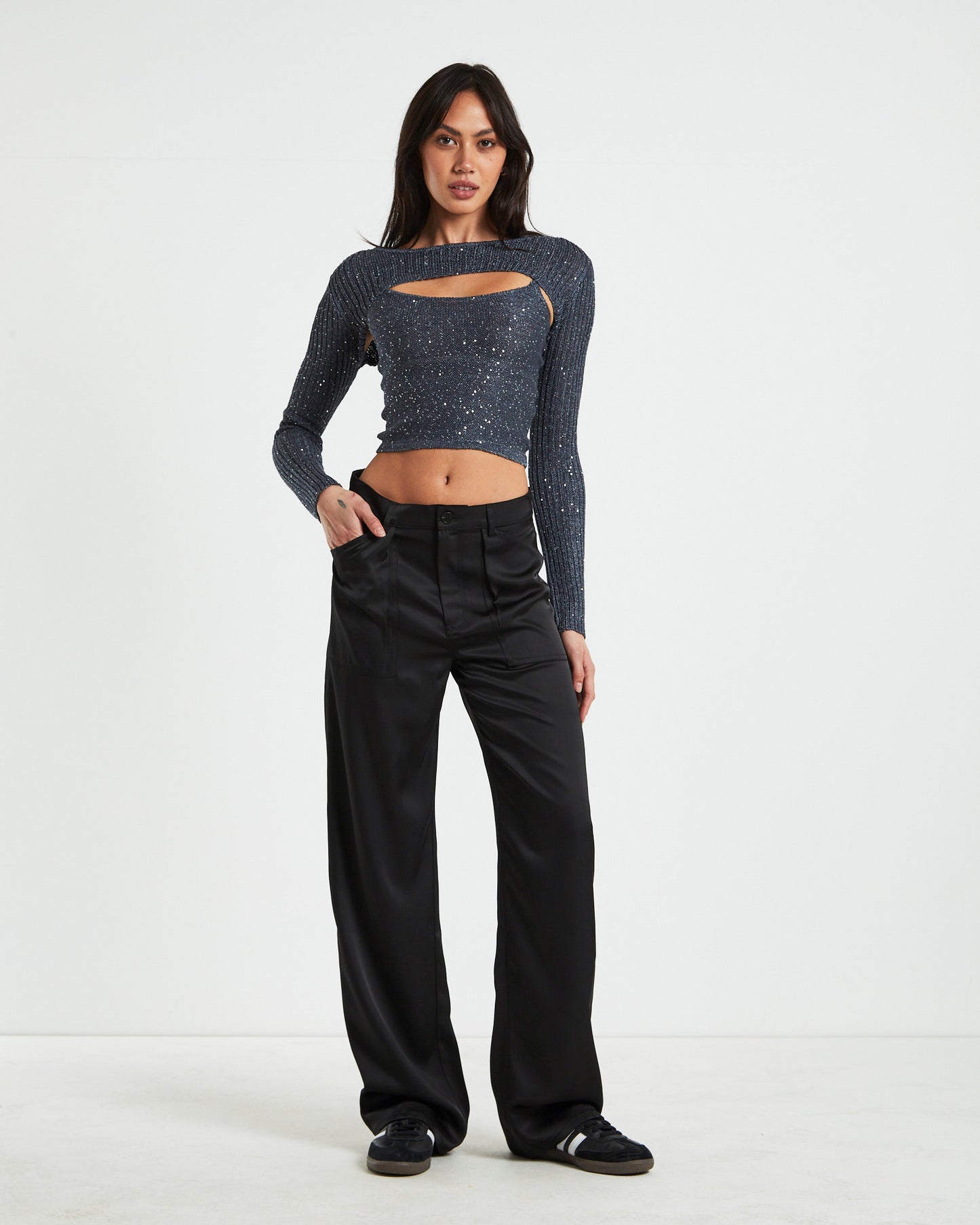Natalie Silky Cargo Pants in Black