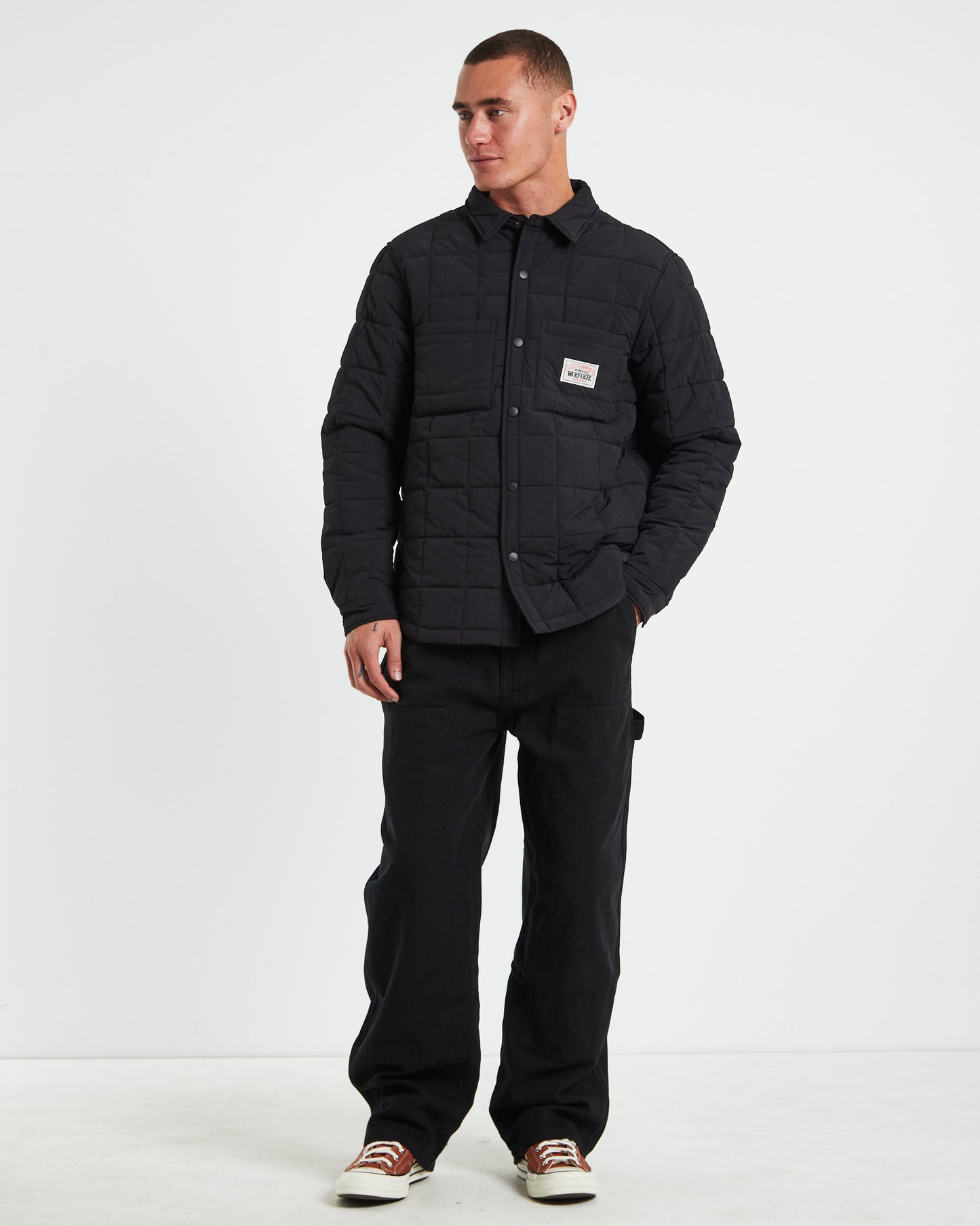 Quilted Fatigue Long Sleeve Shirt in Black