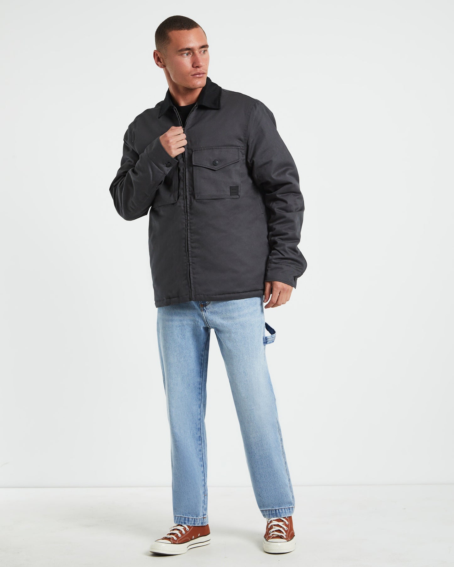 Samo Zip Overshirt Jacket in Charcoal Grey