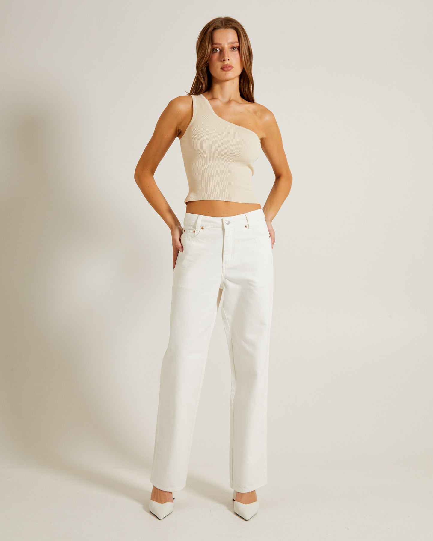 Luxe Knitted One Shoulder Top in Vintage Stone