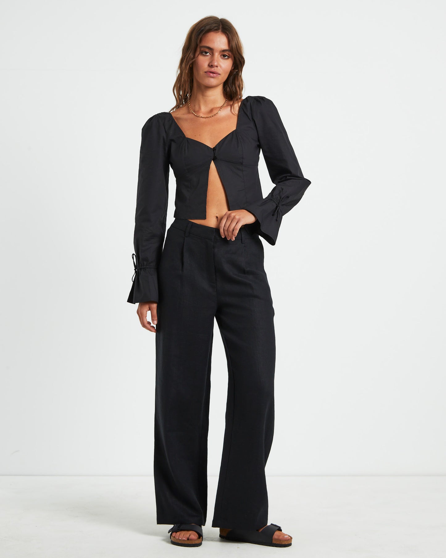 Bree Poplin Button Shirt in Black