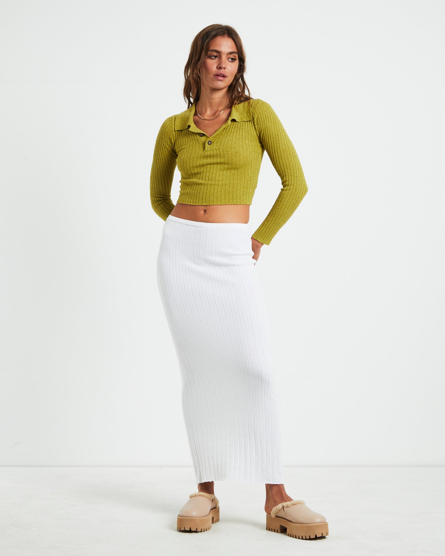 Tori Textured Button Top Moss