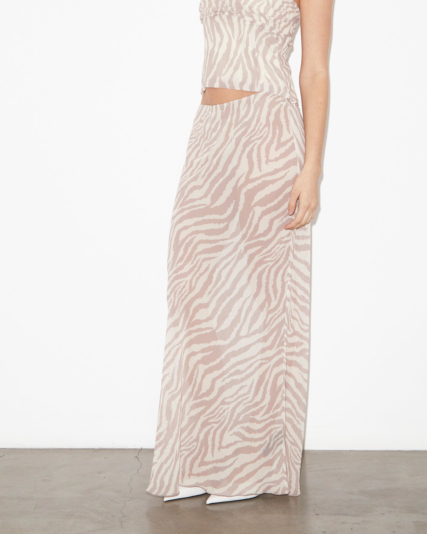 Cassie Low Rise Sheer Slip Skirt in Beige