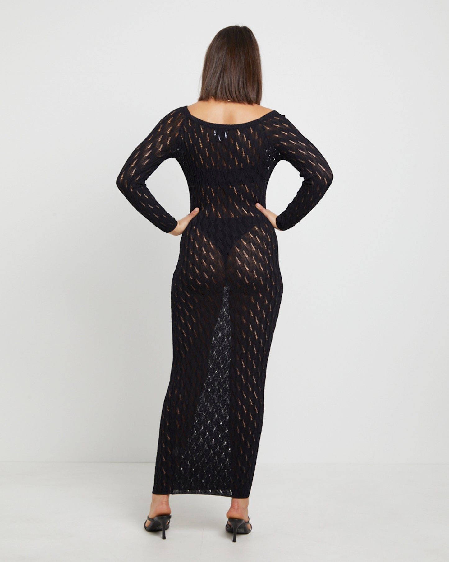 Cleo Midi Long Sleeve Dress in Black