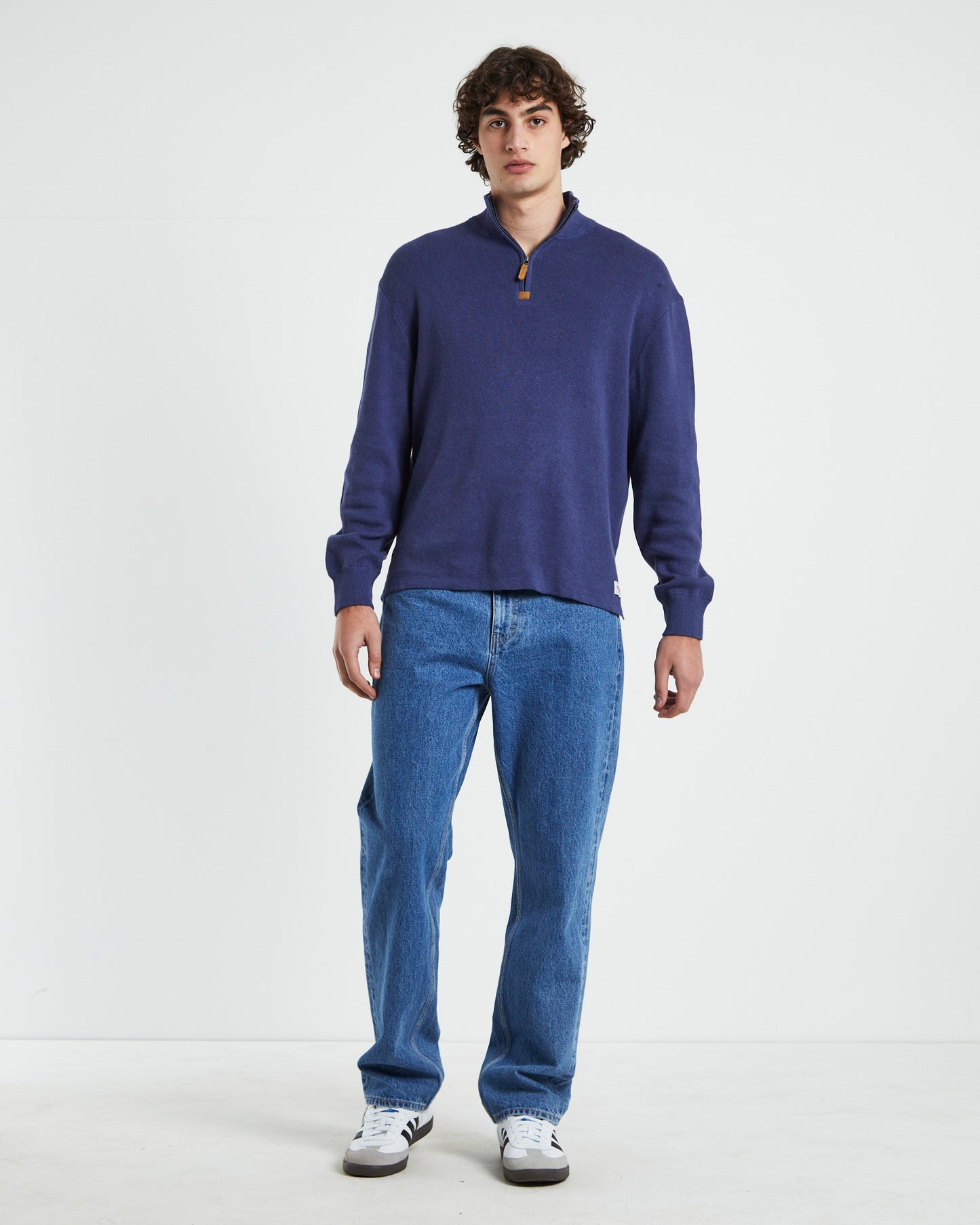 Trade Hemp Quater Zip Fleece Jumper in Navy