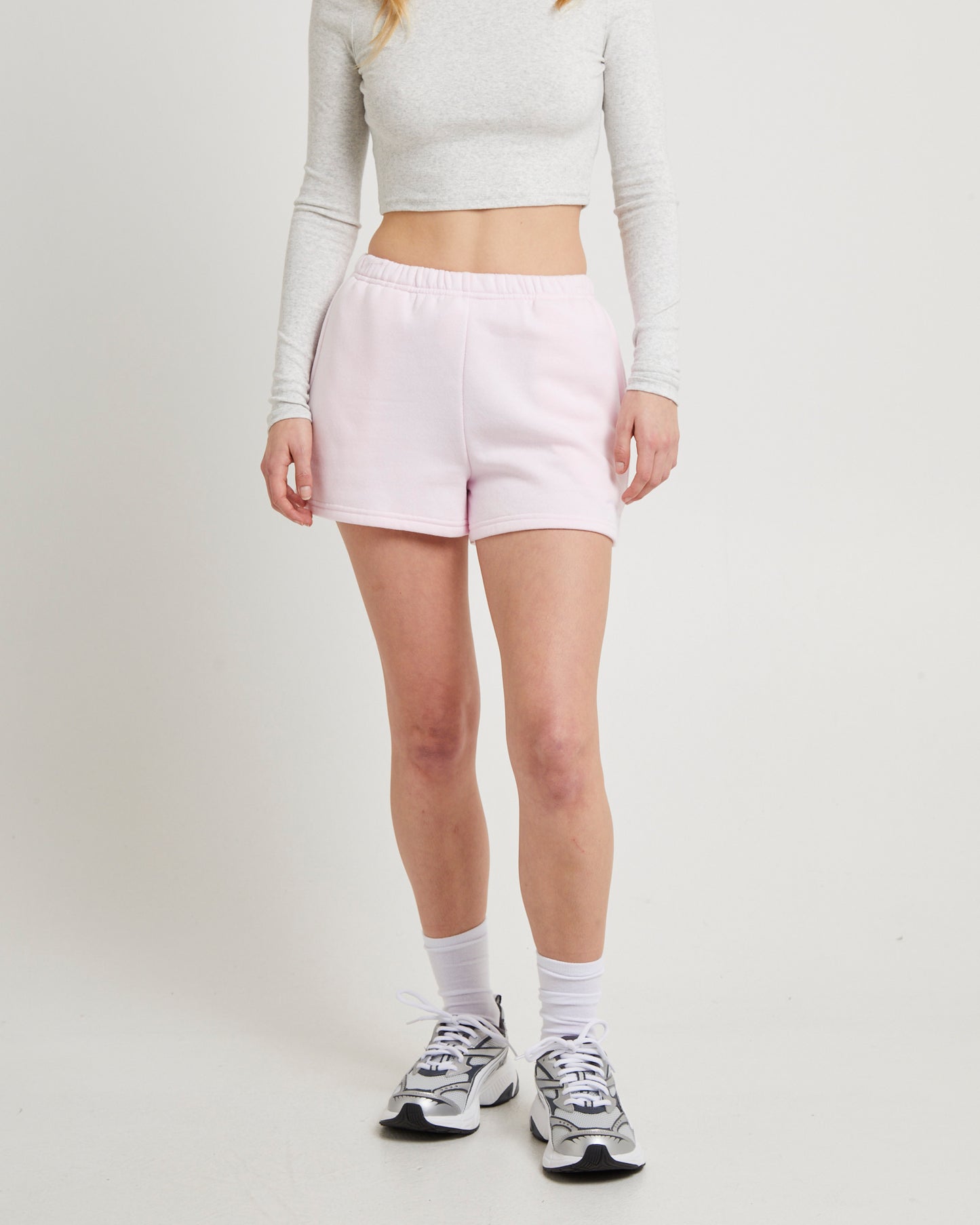 Subtitled Pull On Fleece Shorts in Ballet Pink
