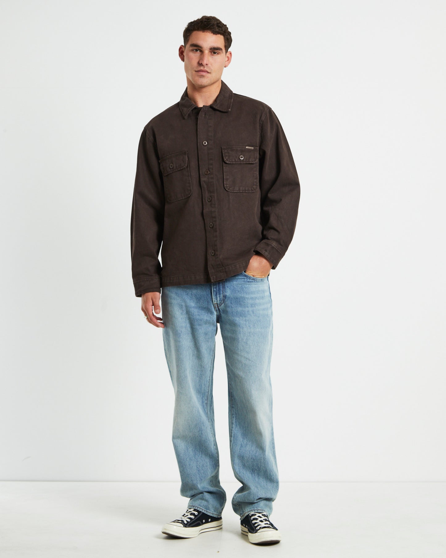 Windsor Twill Long Sleeve Overshirt in Umber Brown