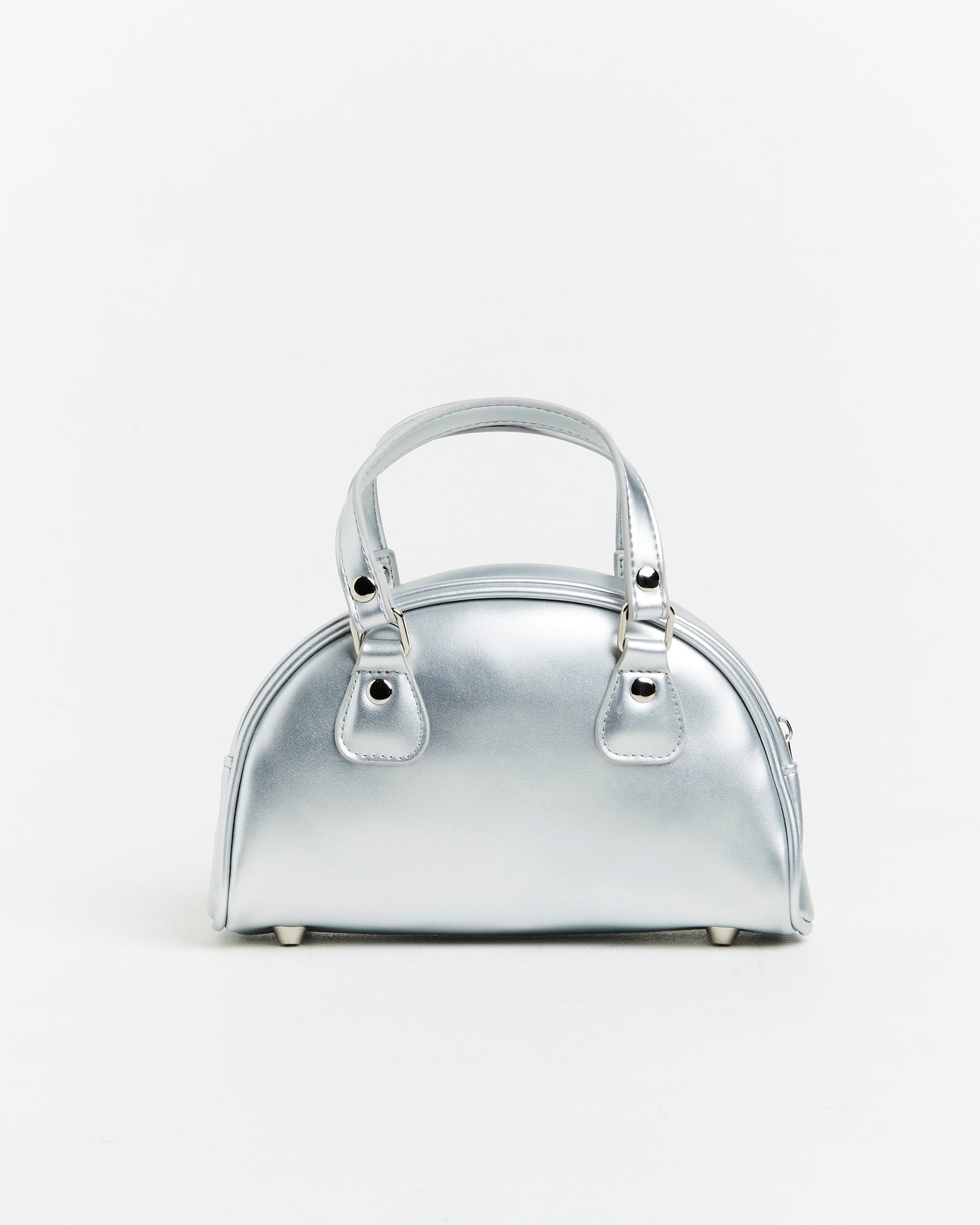Mini Bowling Bag in Metallic Silver