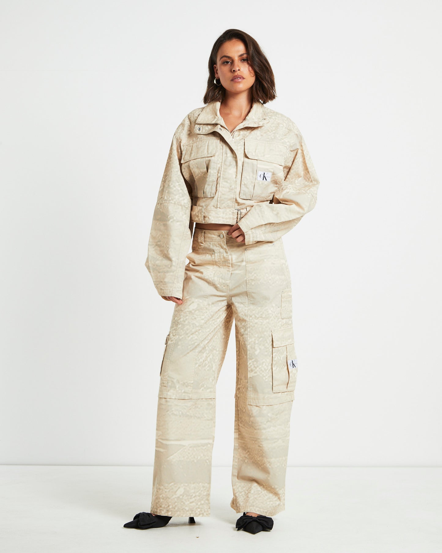 Loose Cargo Pants in Natural Beige