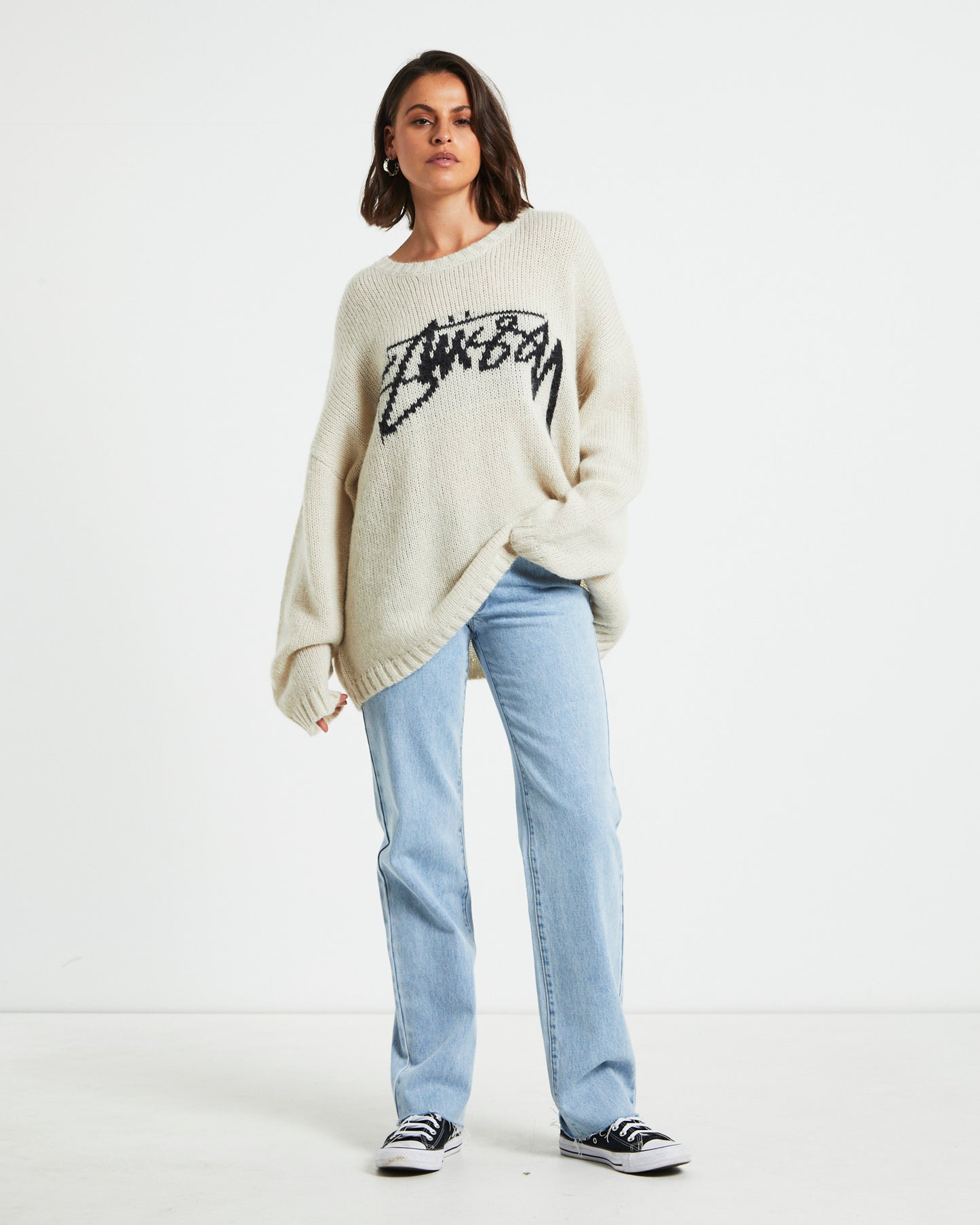Snooth Stock Oversized Long Sleeve Knit Sweater in Cream