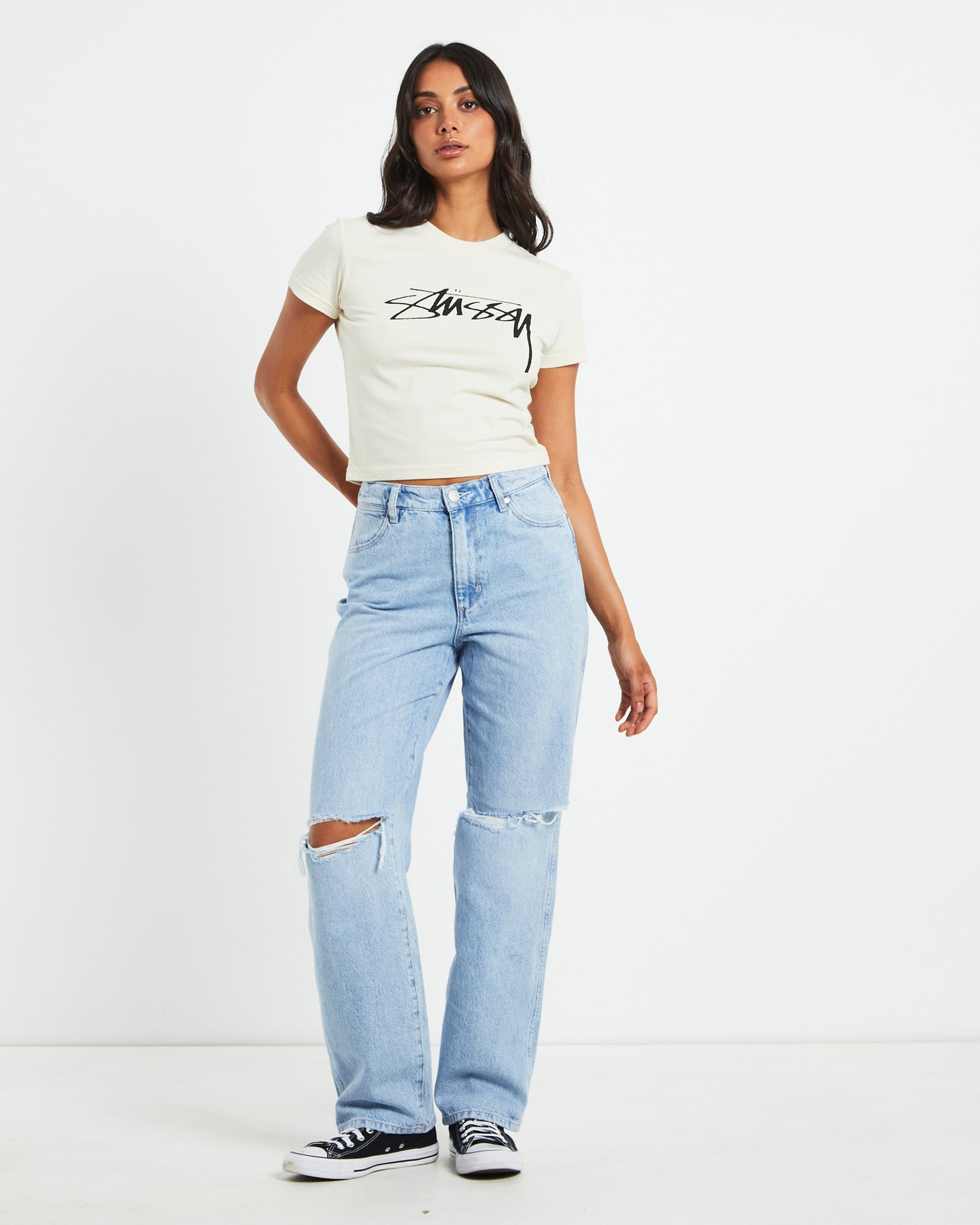 Stock Slim Short Sleeve T-Shirt in Cream