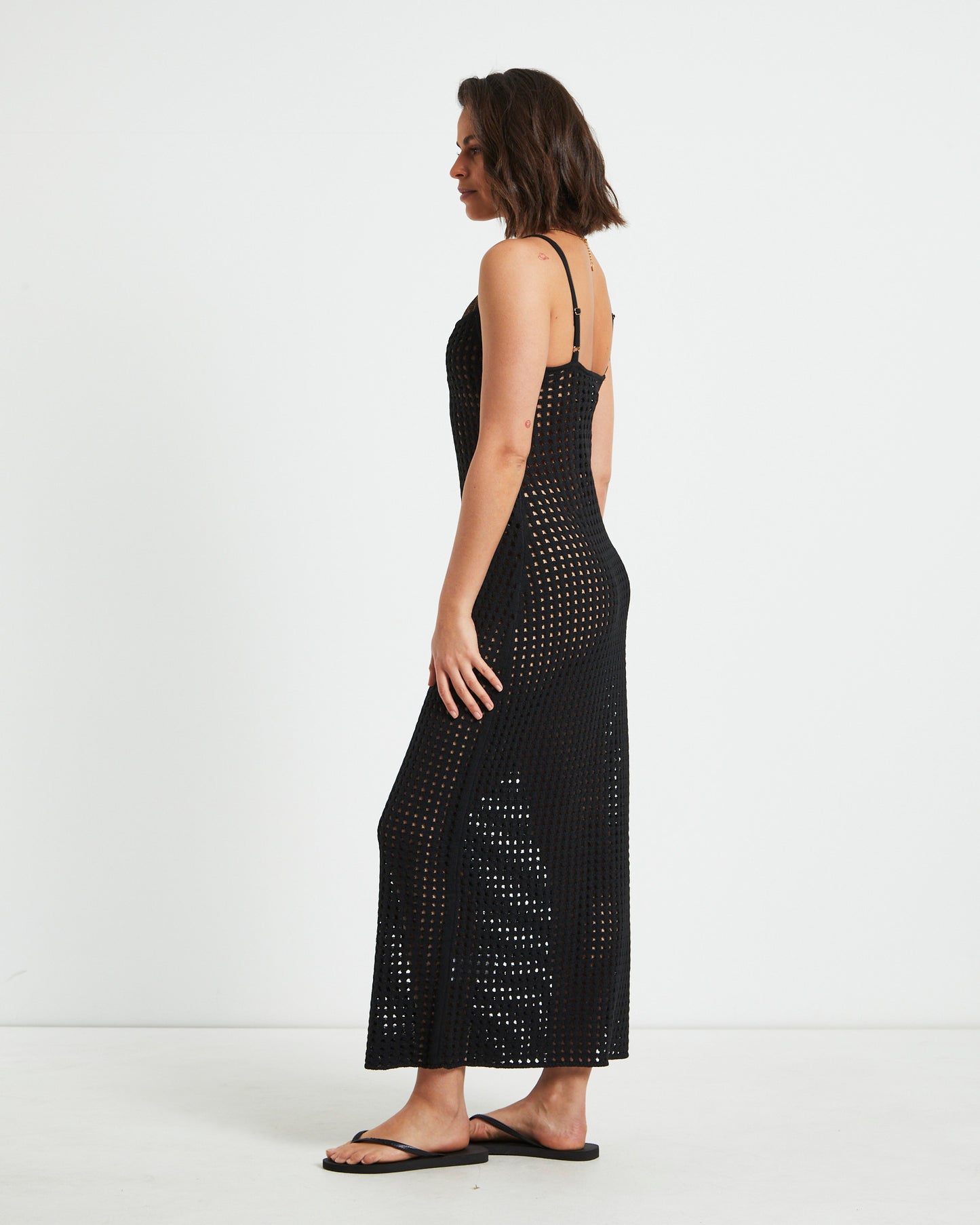 Calypso Crochet Midi Dress in Black