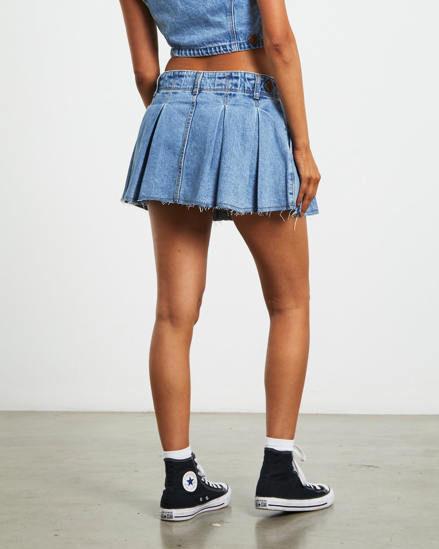 Pleated Denim Mini Skirt in Georgia