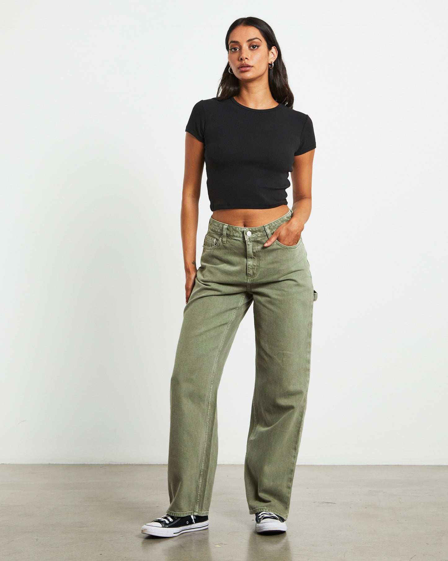 90s Mid Rise Baggy Jeans in Organic Green