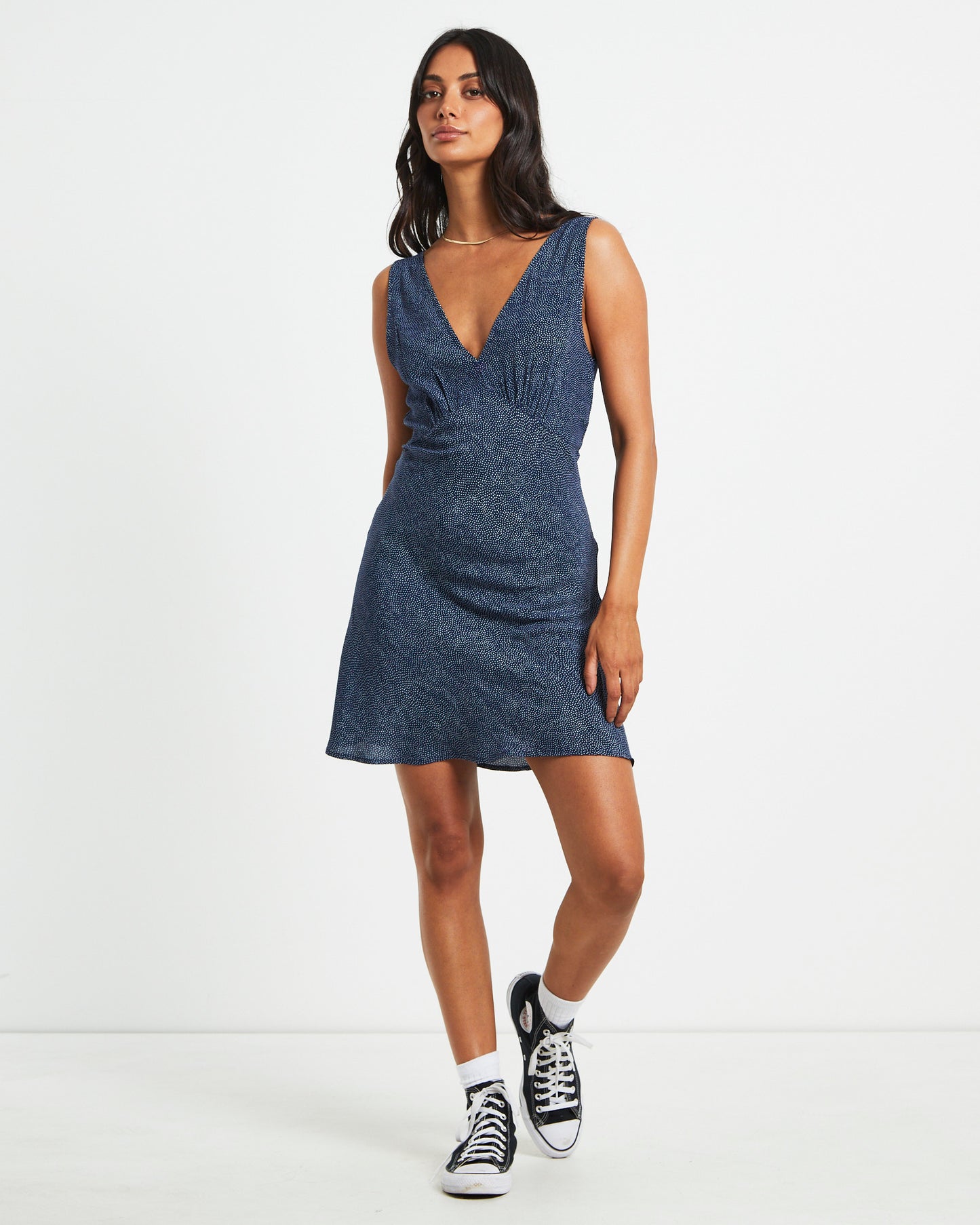 Eliza Spot Mini Dress in Navy