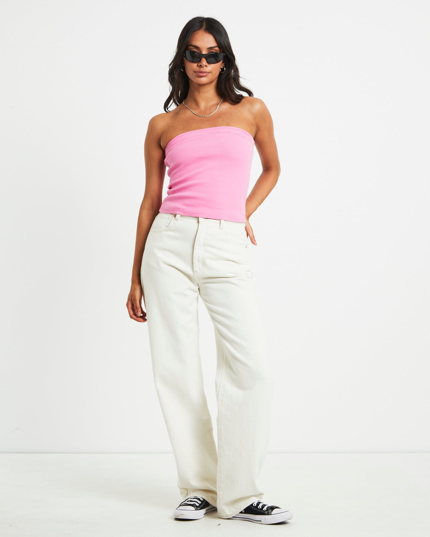 Heather Long Line Bandeau Top in Pink