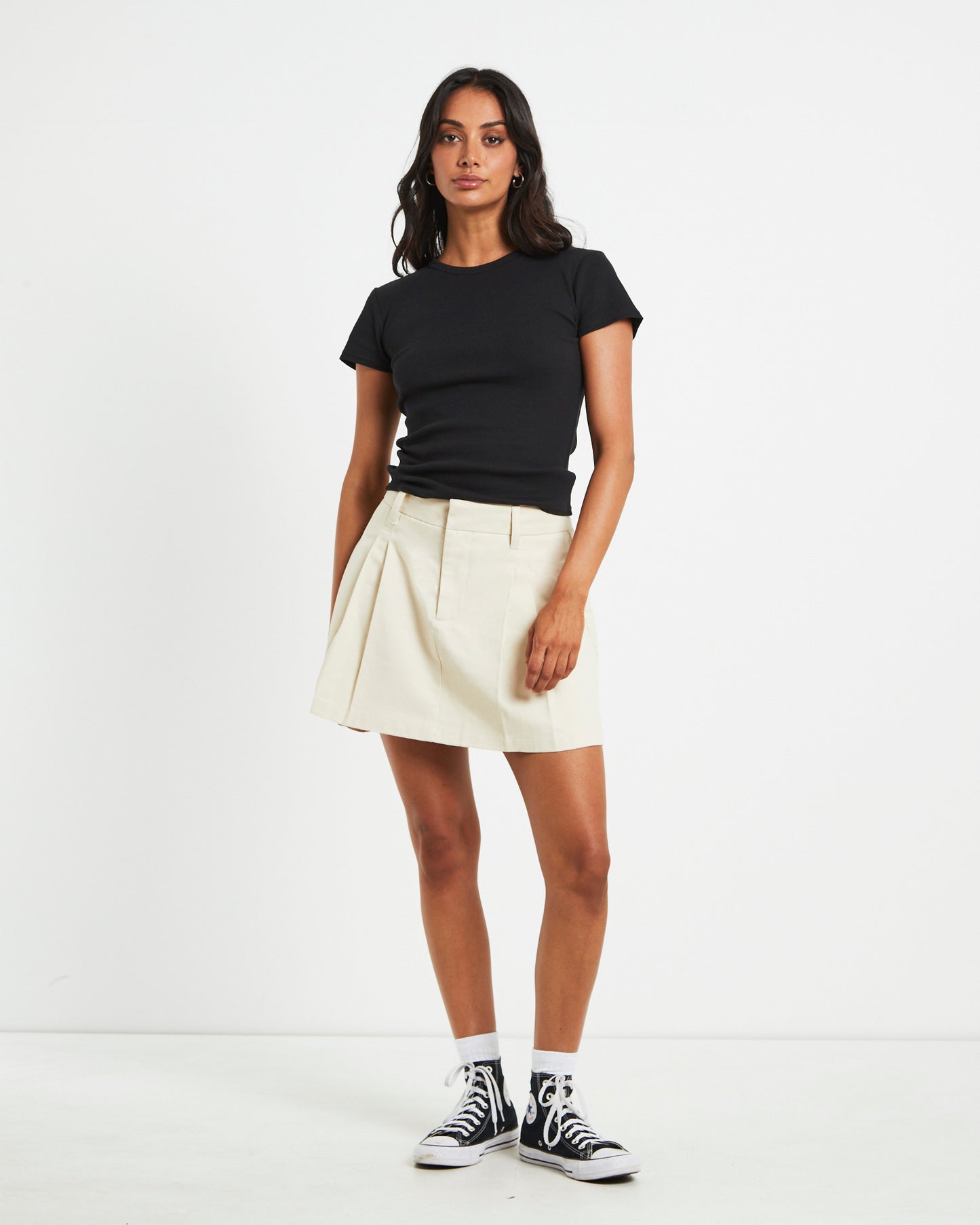 Pleated Mini Skirt in Dove Beige