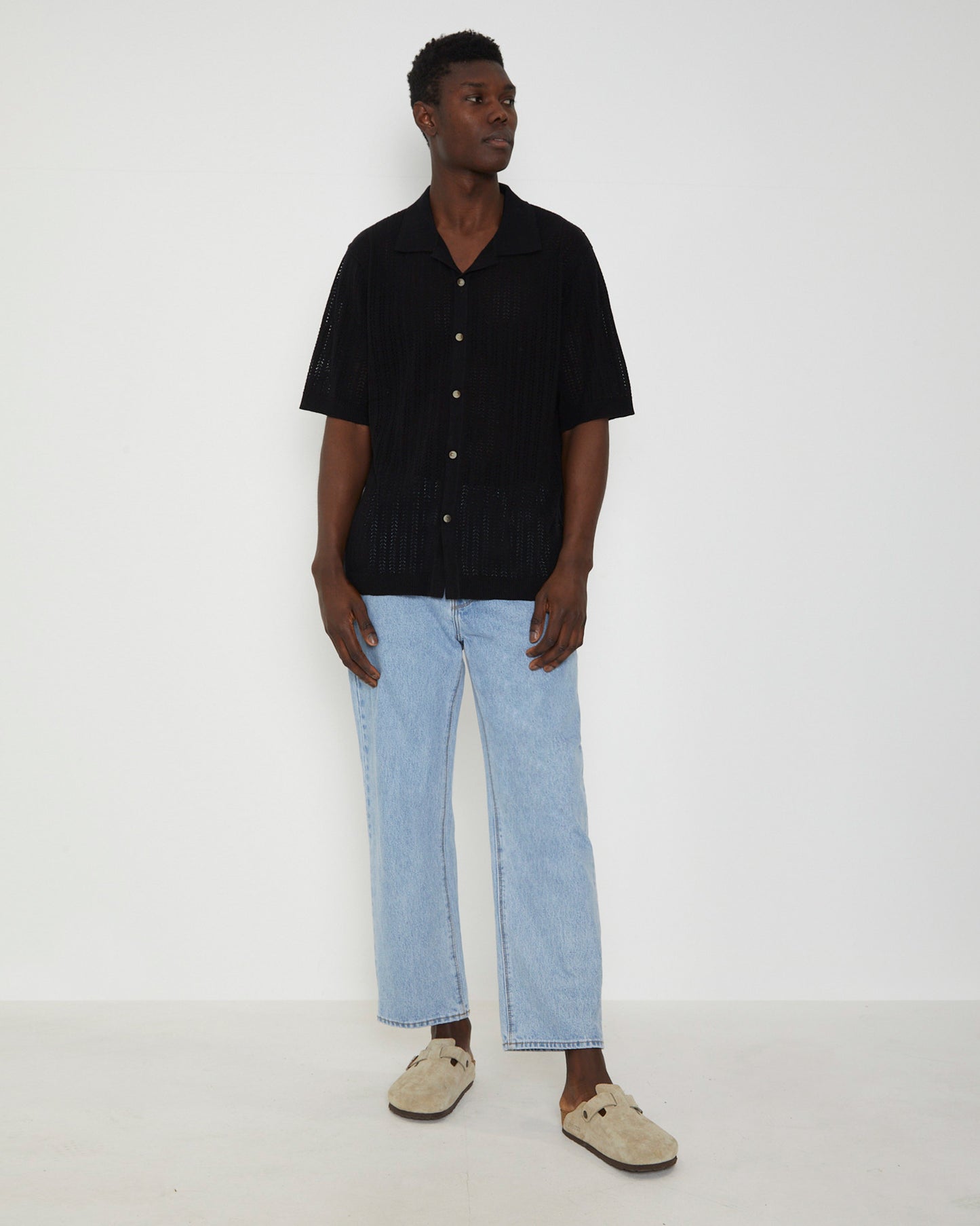 Bowler Knit Short Sleeve Shirt in Black