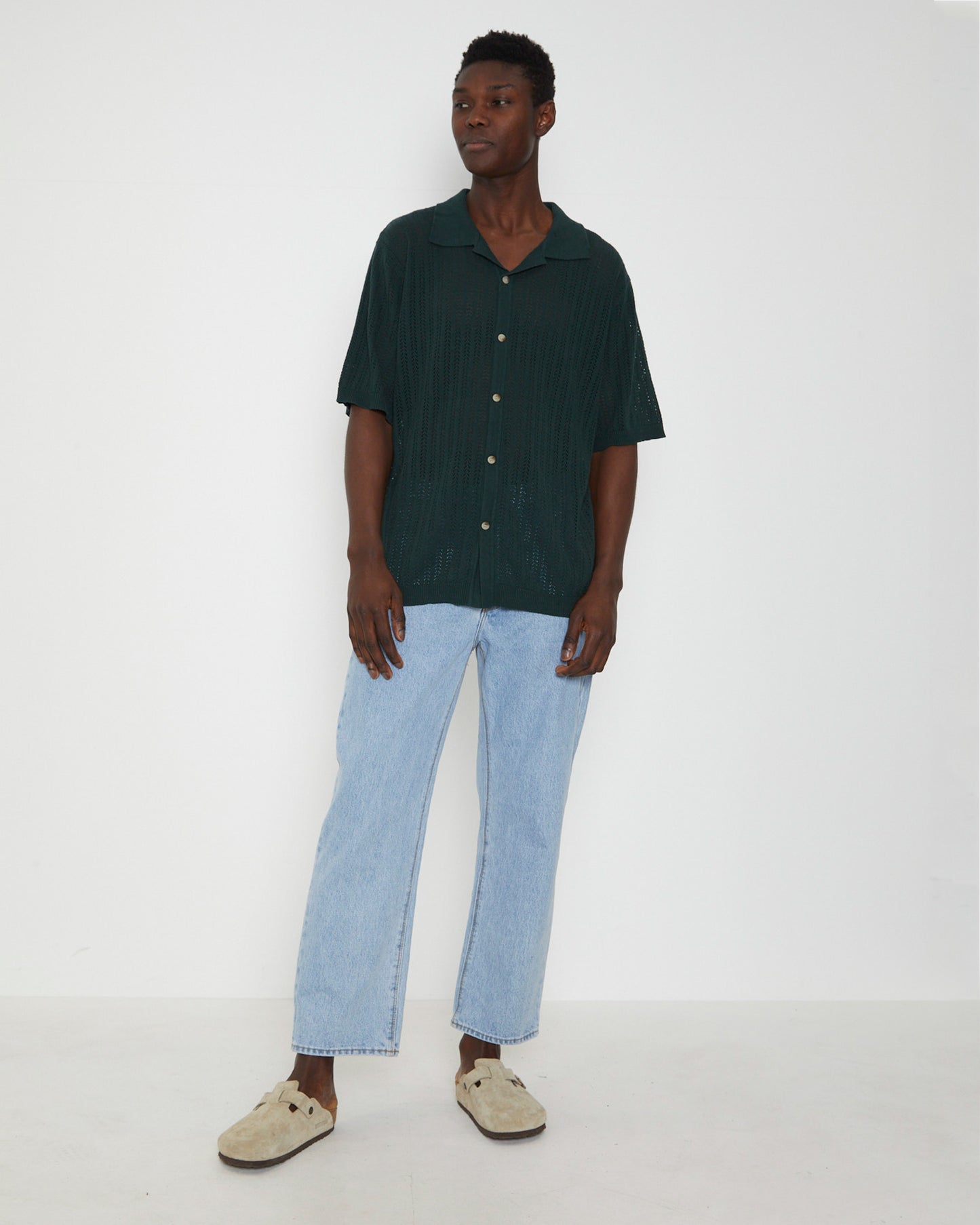 Bowler Knit Short Sleeve Shirt in Thyme Green