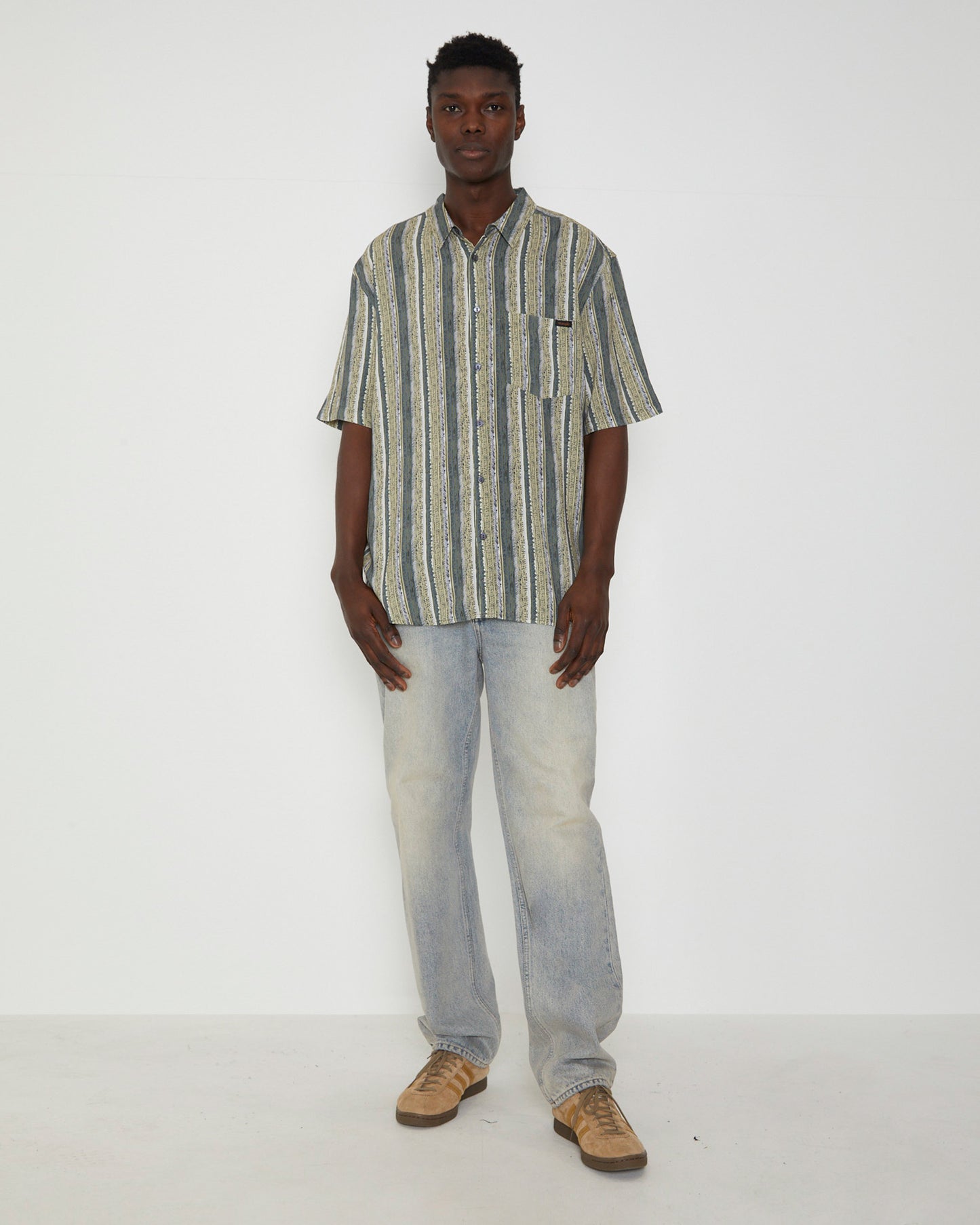 Garageland Short Sleeve Shirt in Fern Stripe Green