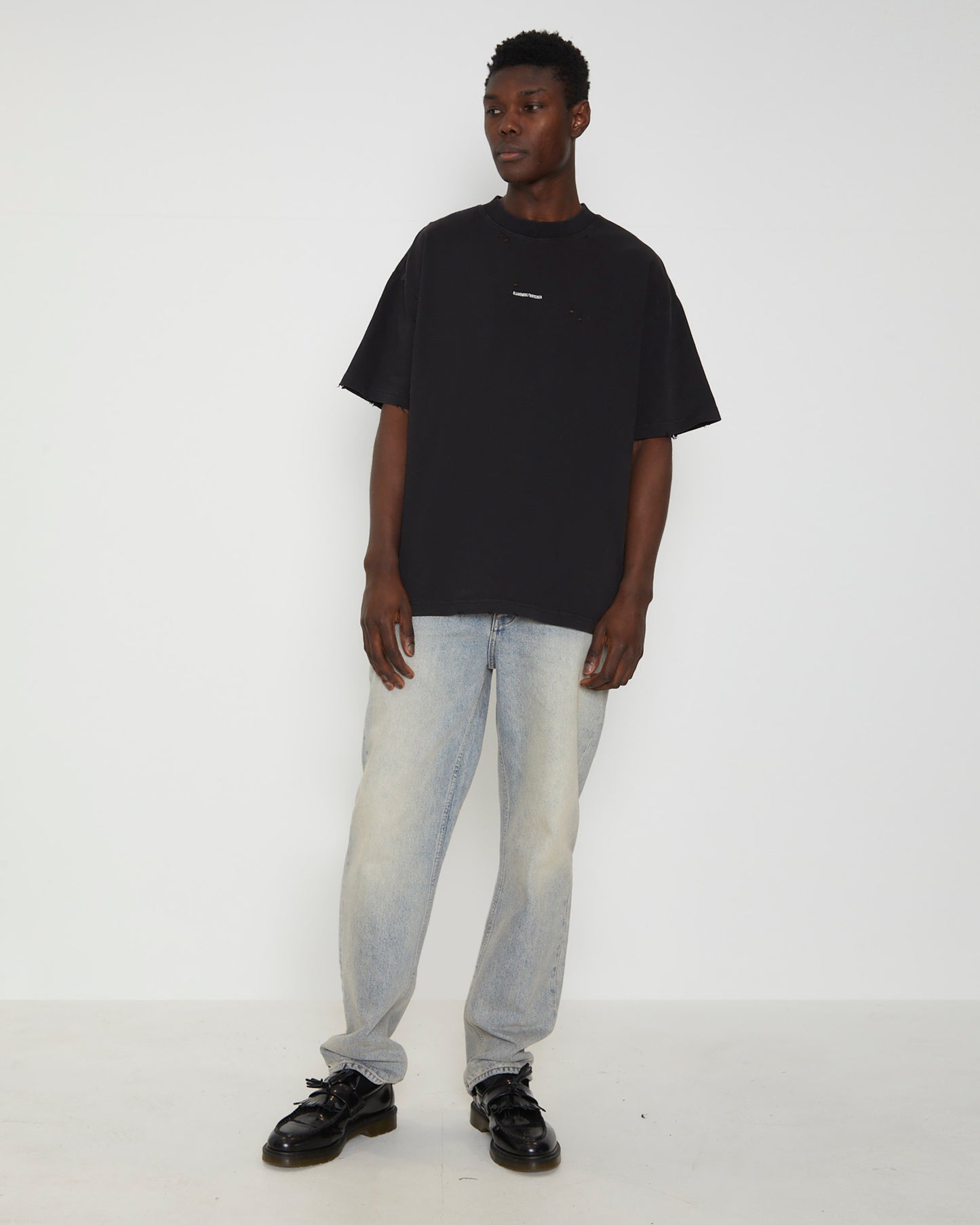 Distressed Logo Short Sleeve T-Shirt in Black