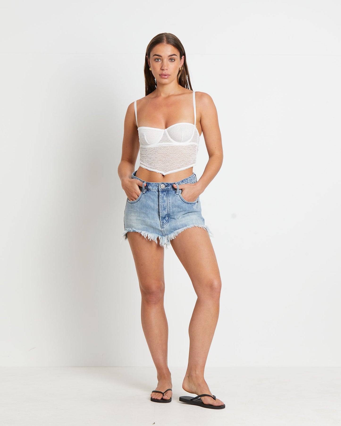 Alexis Lace Overlay Underwire Top in White