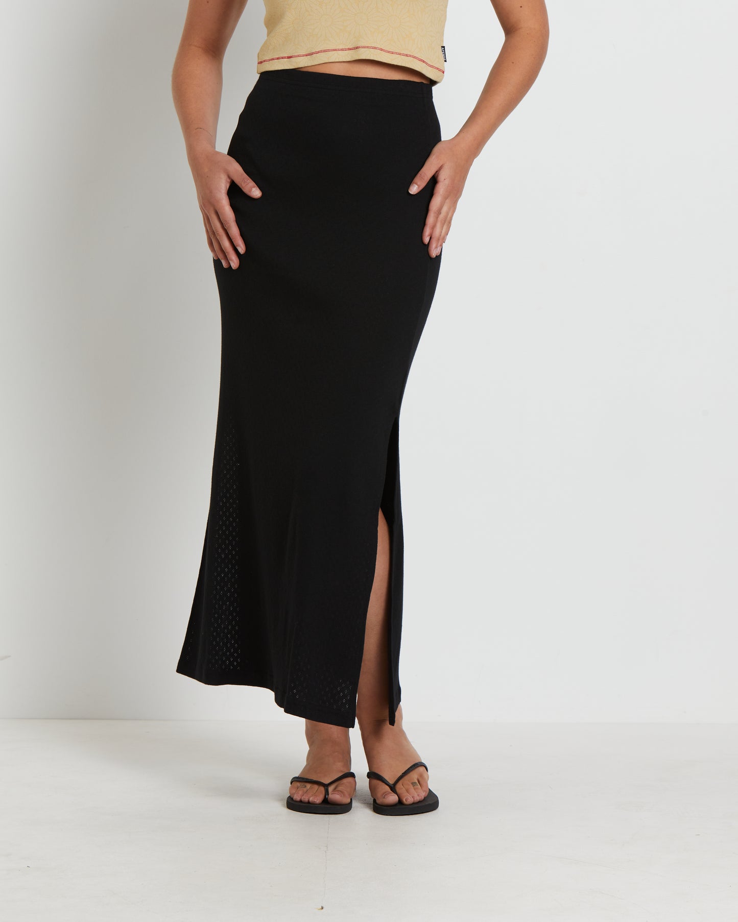 Lilah Organic Pointelle Maxi Skirt in Black