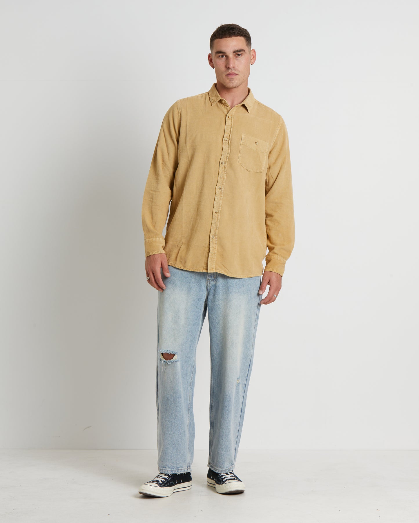 Men At Work Cord Long Sleeve Shirt in Sand