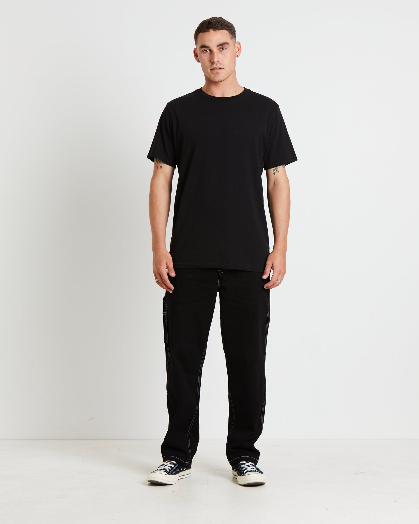 Contrast Stitch Carpenter Pants in Black