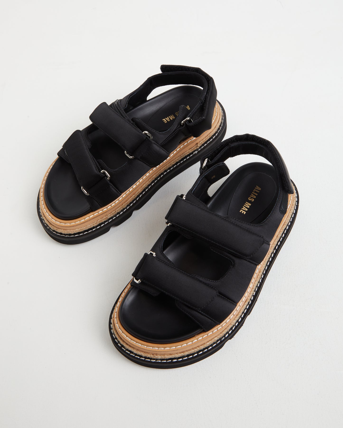 Veda Black Sandals in Satin Black