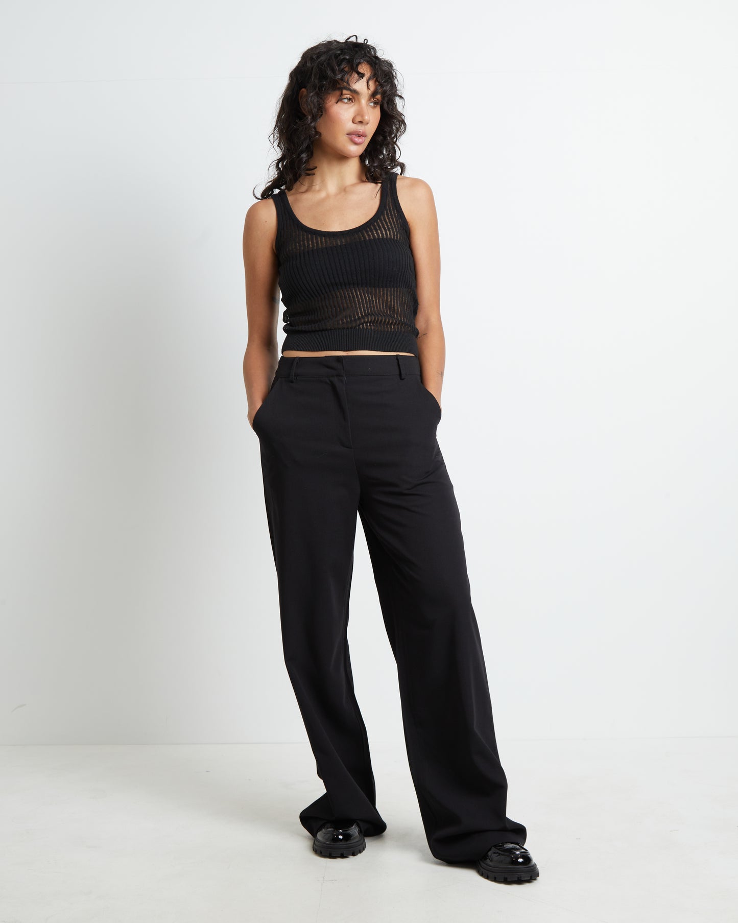 Zia Fine Knit Tank Top in Black