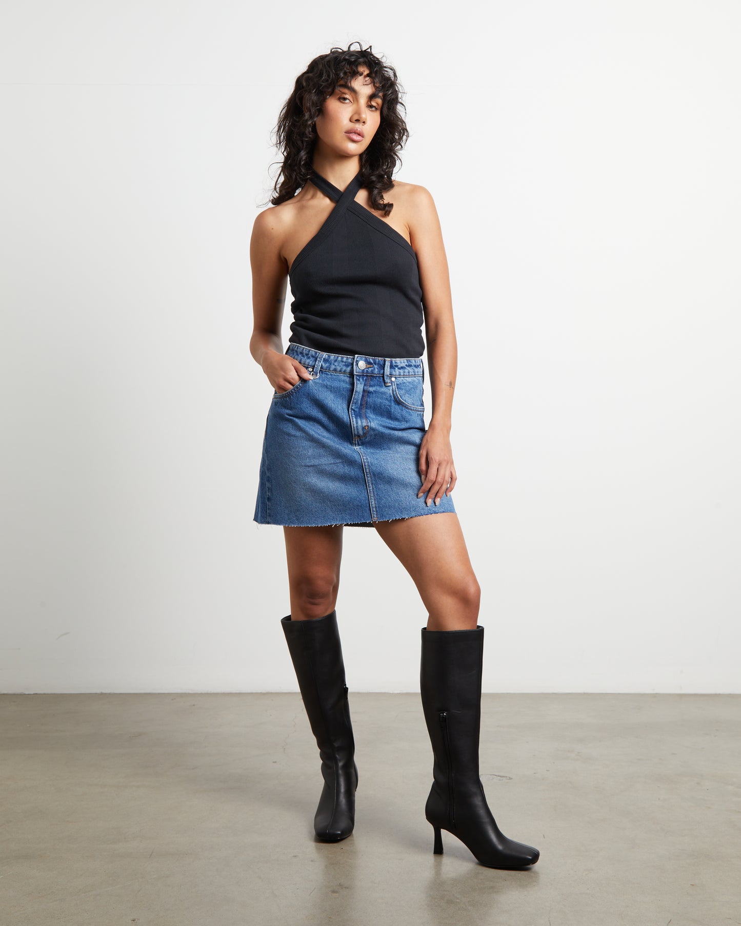 Frenchie Halterneck Top in Black