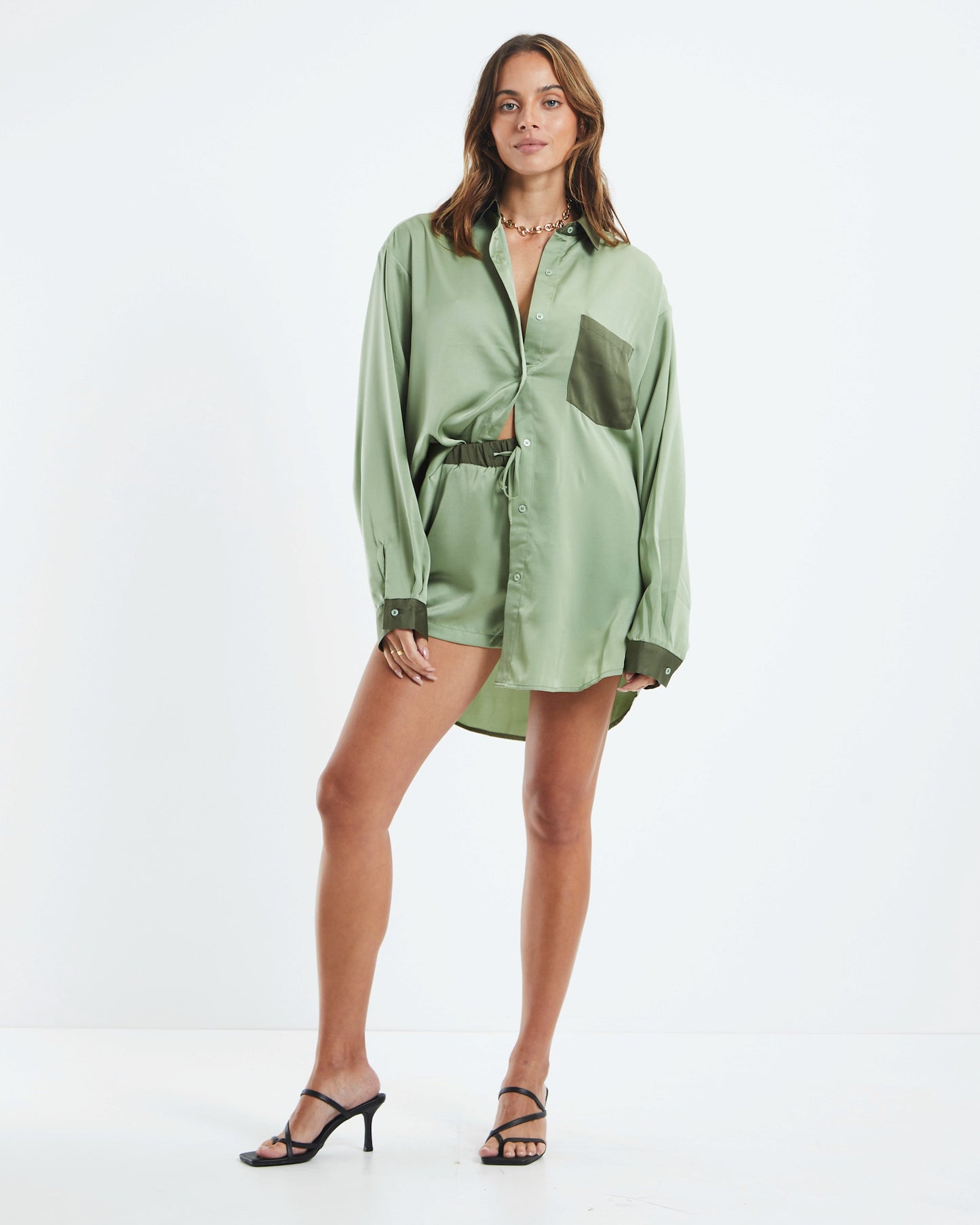 Juniper Silky Boxy Shorts Sage Green